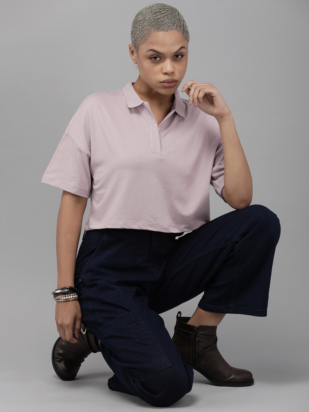 The Roadster Lifestyle Co. Women Pure Cotton Polo Collar Drop-Shoulder Boxy Crop T-shirt, Mauve
The Roadster Lifestyle Co. Women Pure Cotton Polo Collar Drop-Shoulder Boxy Crop T-shirt, Mauve
