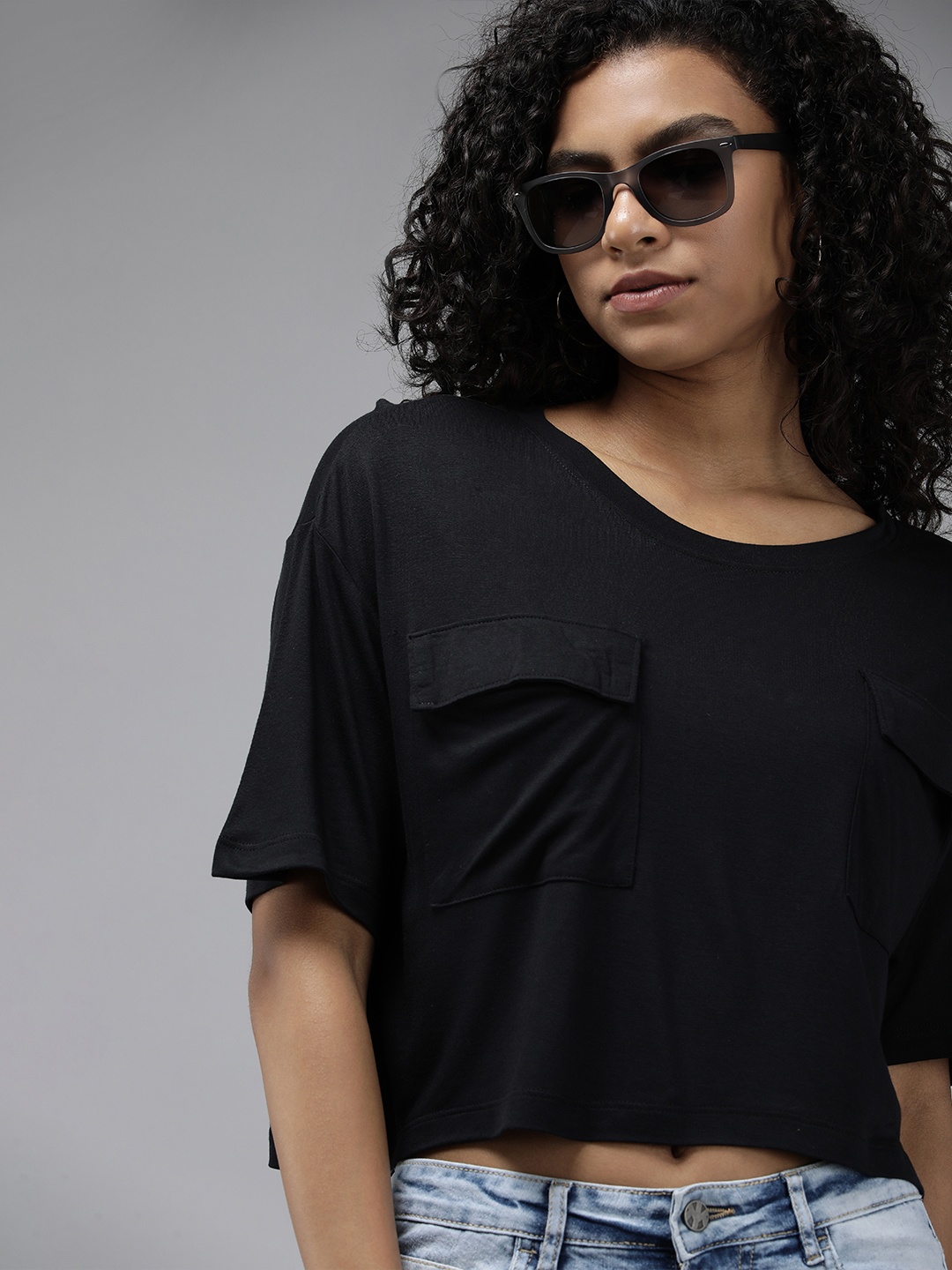 The Roadster Lifestyle Co. Women Drop-Shoulder Sleeves Boxy T-shirt With Chest Pockets, Black
The Roadster Lifestyle Co. Women Drop-Shoulder Sleeves Boxy T-shirt With Chest Pockets, Black