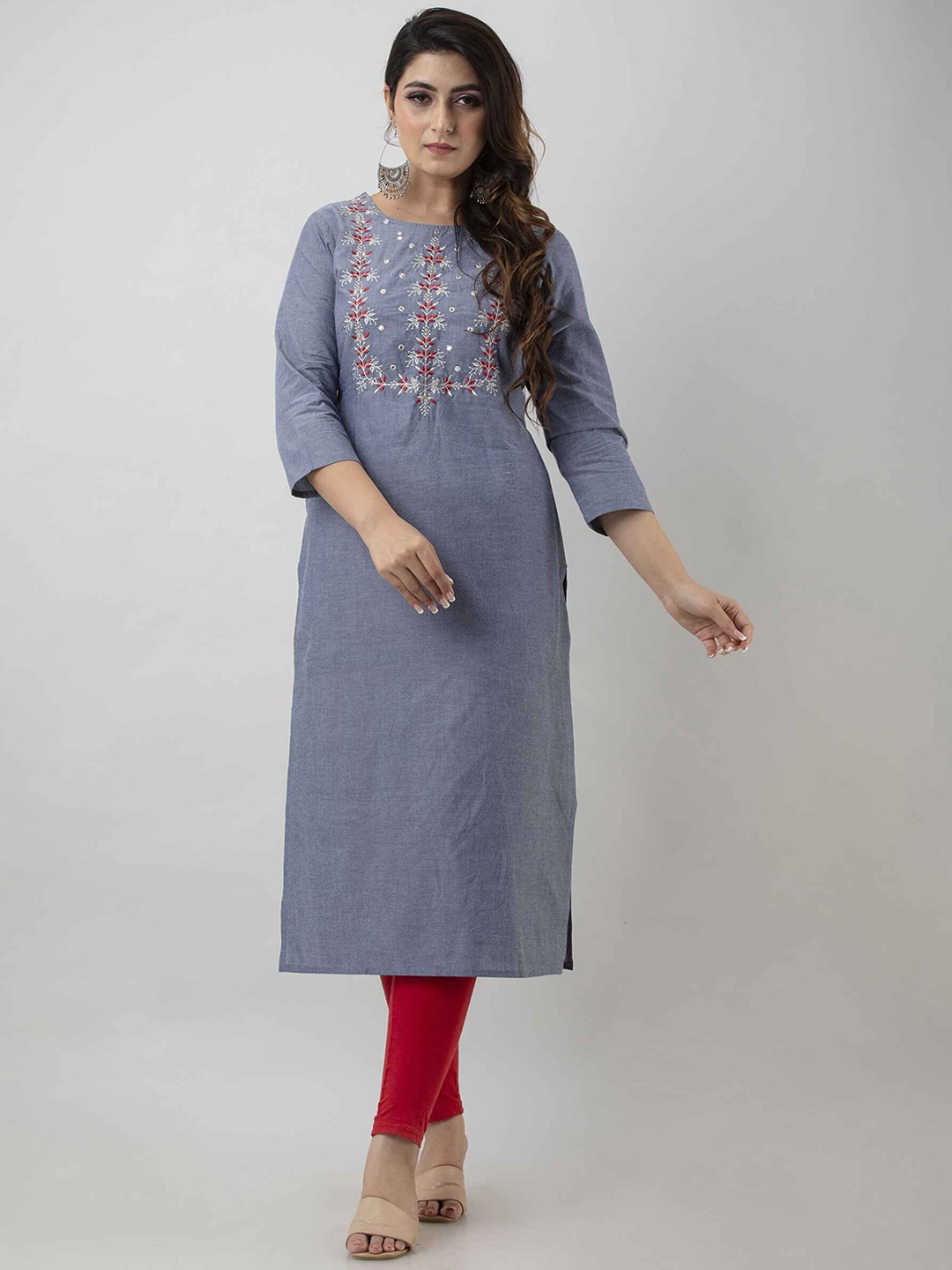 SKY SHOPPIE Women Grey Ethnic Motifs Yoke Design Mirror Work Pure Cotton Straight Kurta
SKY SHOPPIE Women Grey Ethnic Motifs Yoke Design Mirror Work Pure Cotton Straight Kurta