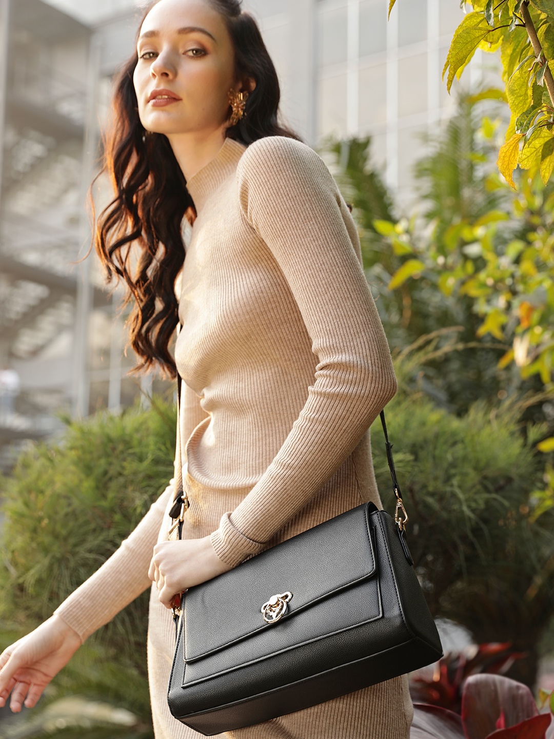 Allen Solly Black Solid Sling Bag