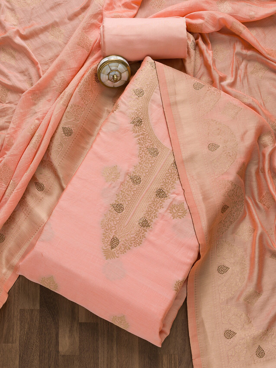 Koskii Peach-Coloured & Gold-Toned Art Silk Unstitched Dress Material
Koskii Peach-Coloured & Gold-Toned Art Silk Unstitched Dress Material