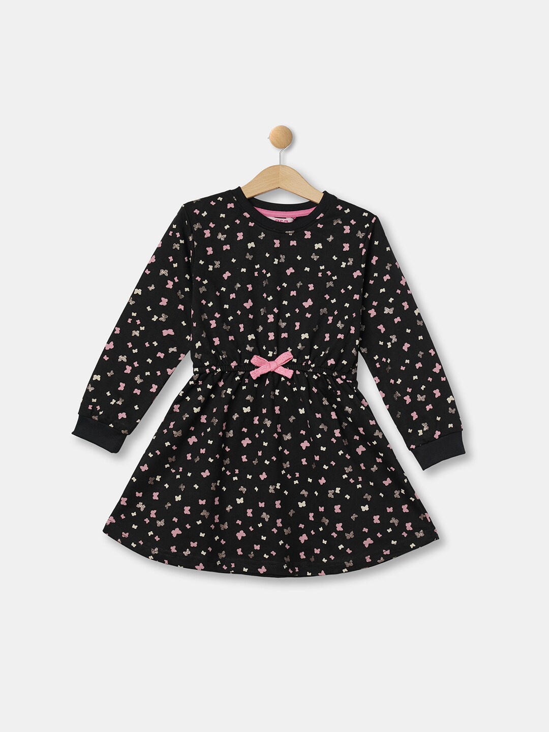 R&B Black & Pink Cotton Printed Dress