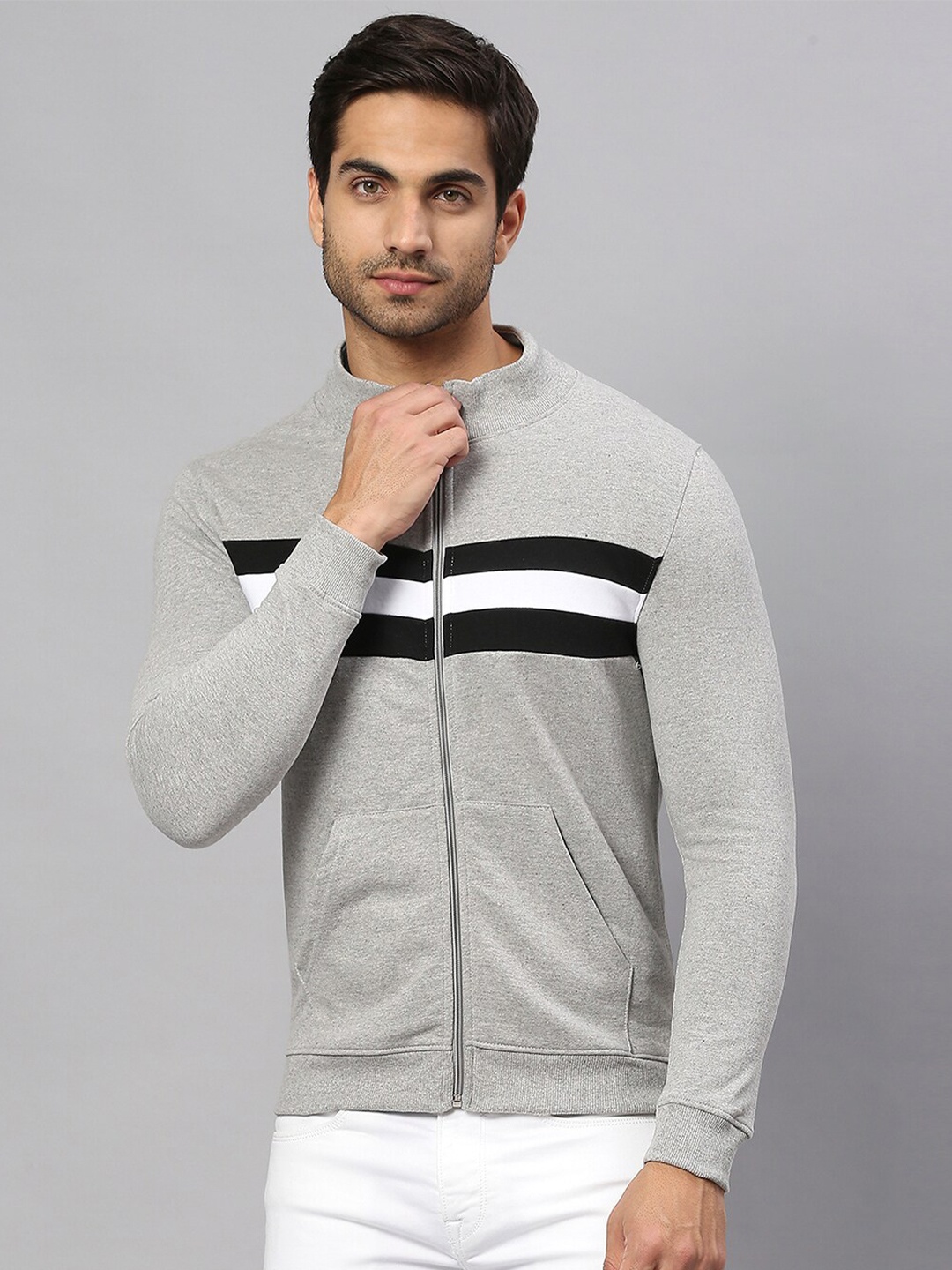High Star Men Grey Striped Sweatshirt