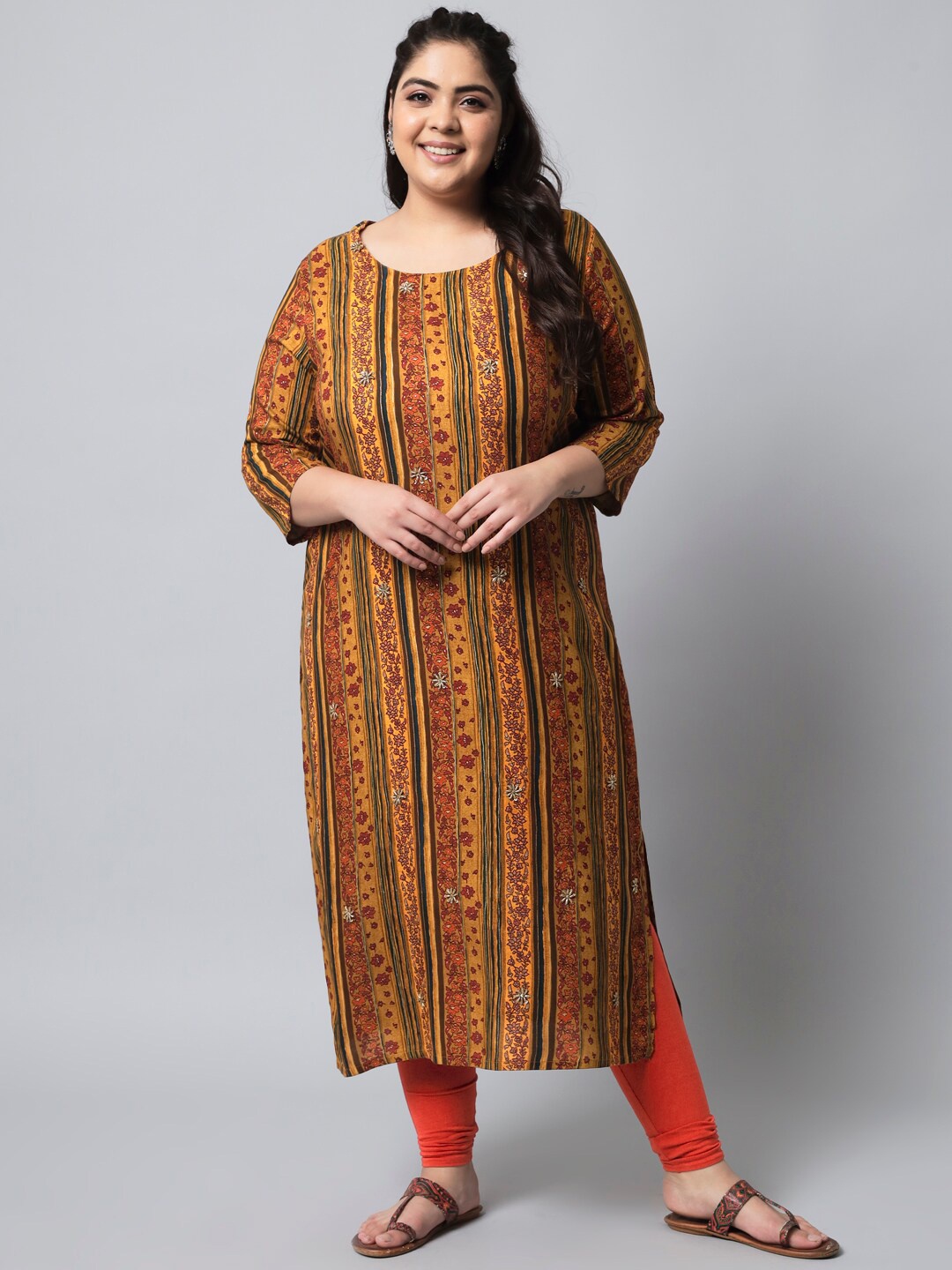 Spera Women Plus Size Mustard Yellow & Green Ethnic Motifs Printed Floral Kurta
Spera Women Plus Size Mustard Yellow & Green Ethnic Motifs Printed Floral Kurta