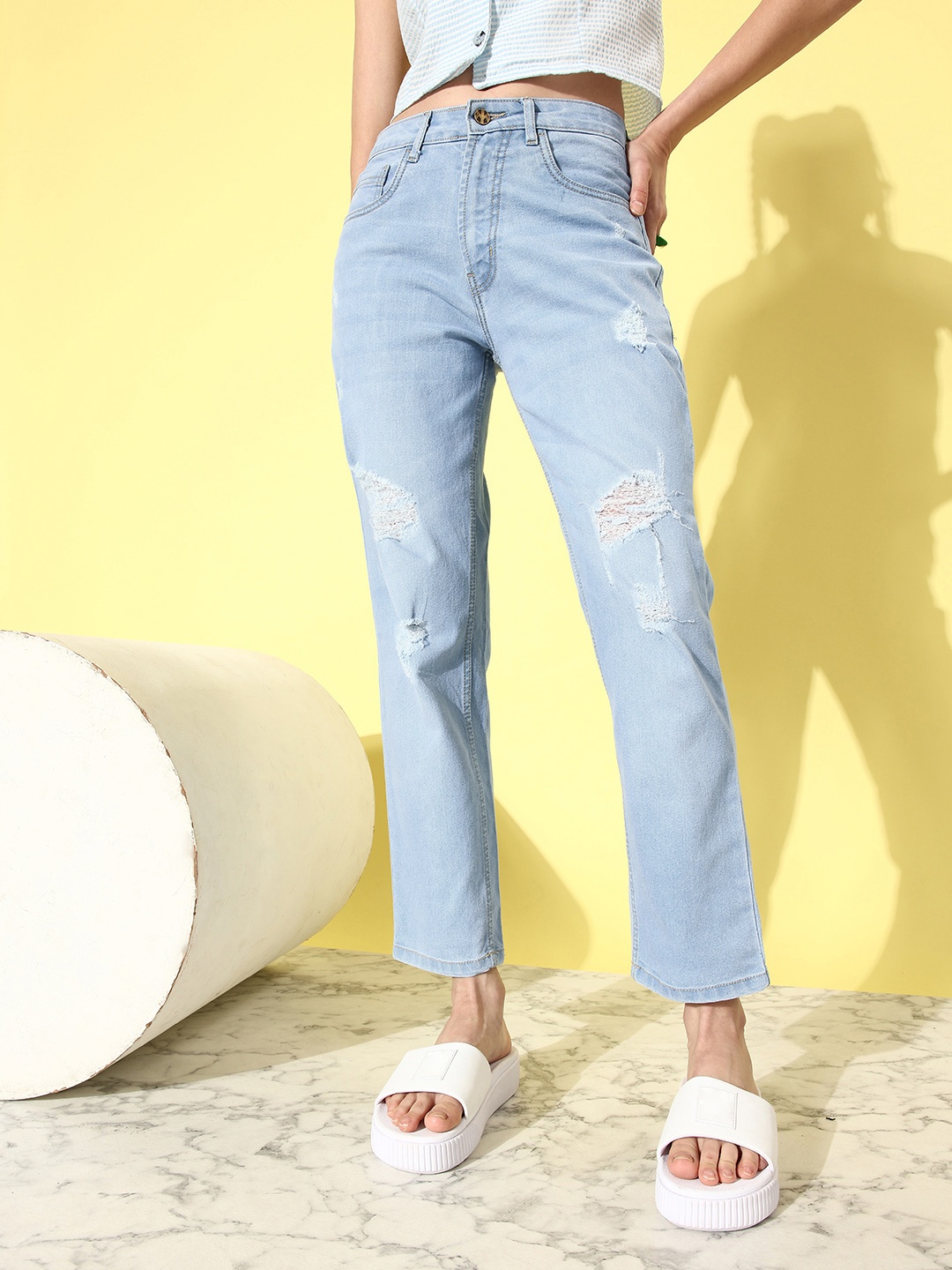 Kook N Keech Women Straight Fit High-Rise Highly Distressed Light Fade Stretchable Jeans, Blue
Kook N Keech Women Straight Fit High-Rise Highly Distressed Light Fade Stretchable Jeans, Blue