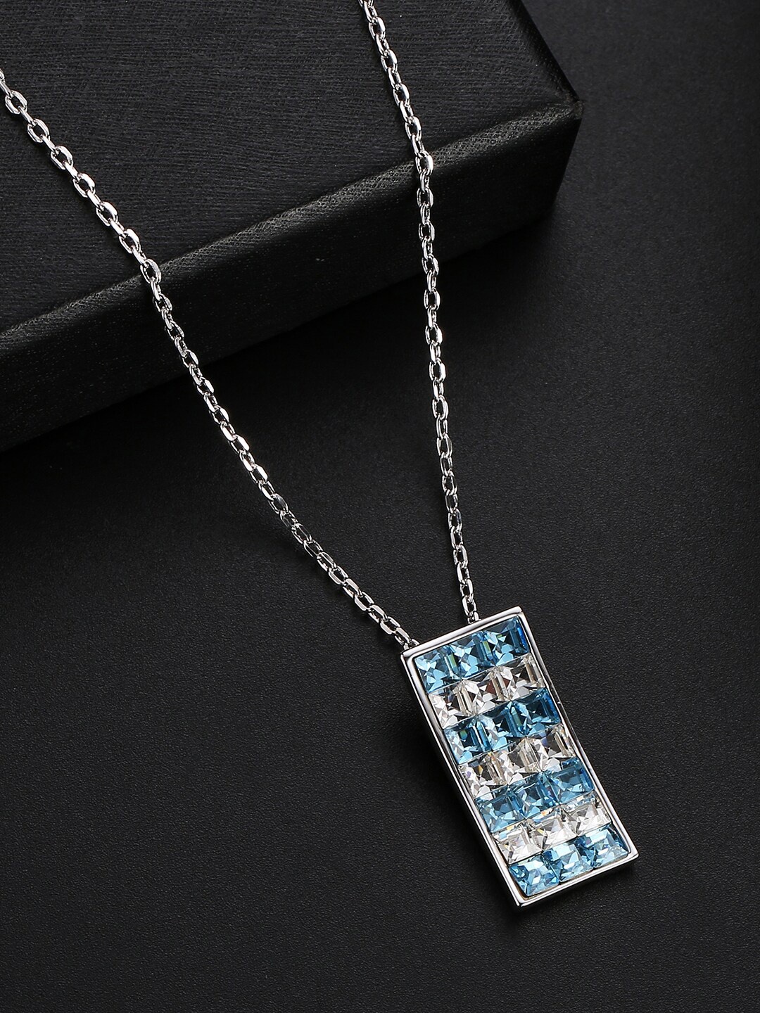 Jewels Galaxy Rhodium-Plated Blue & White CZ Studded Pendant With Link Chain, Silver
Jewels Galaxy Rhodium-Plated Blue & White CZ Studded Pendant With Link Chain, Silver