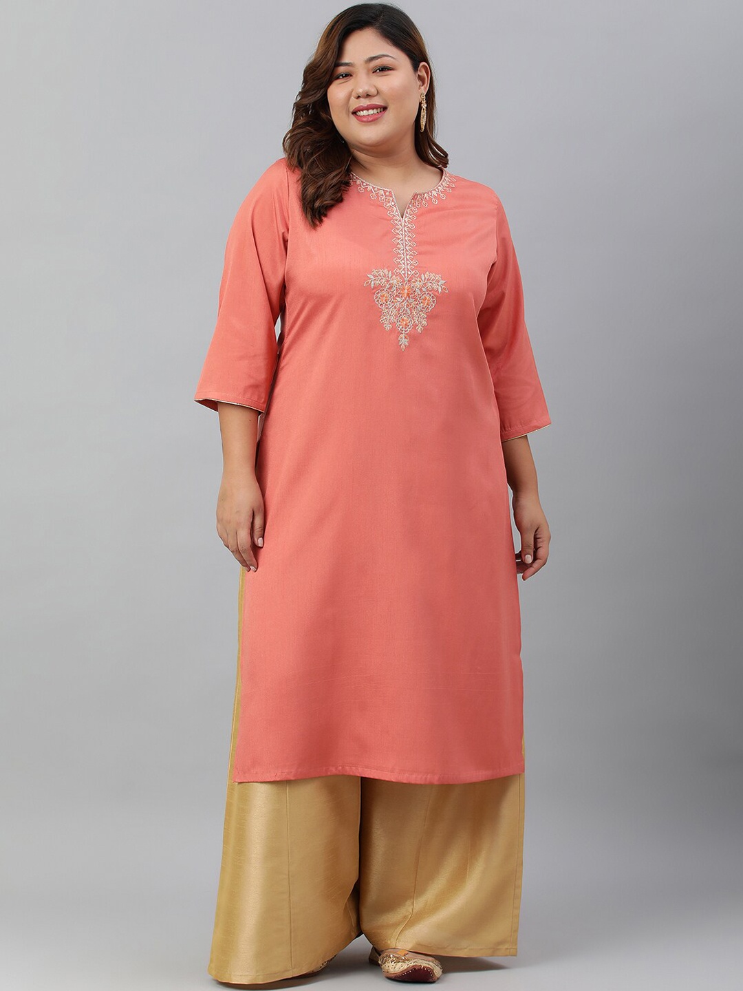 XL LOVE by Janasya Women's Plus Size Coral Poly Silk Embroidered Straight kurta
XL LOVE by Janasya Women's Plus Size Coral Poly Silk Embroidered Straight kurta