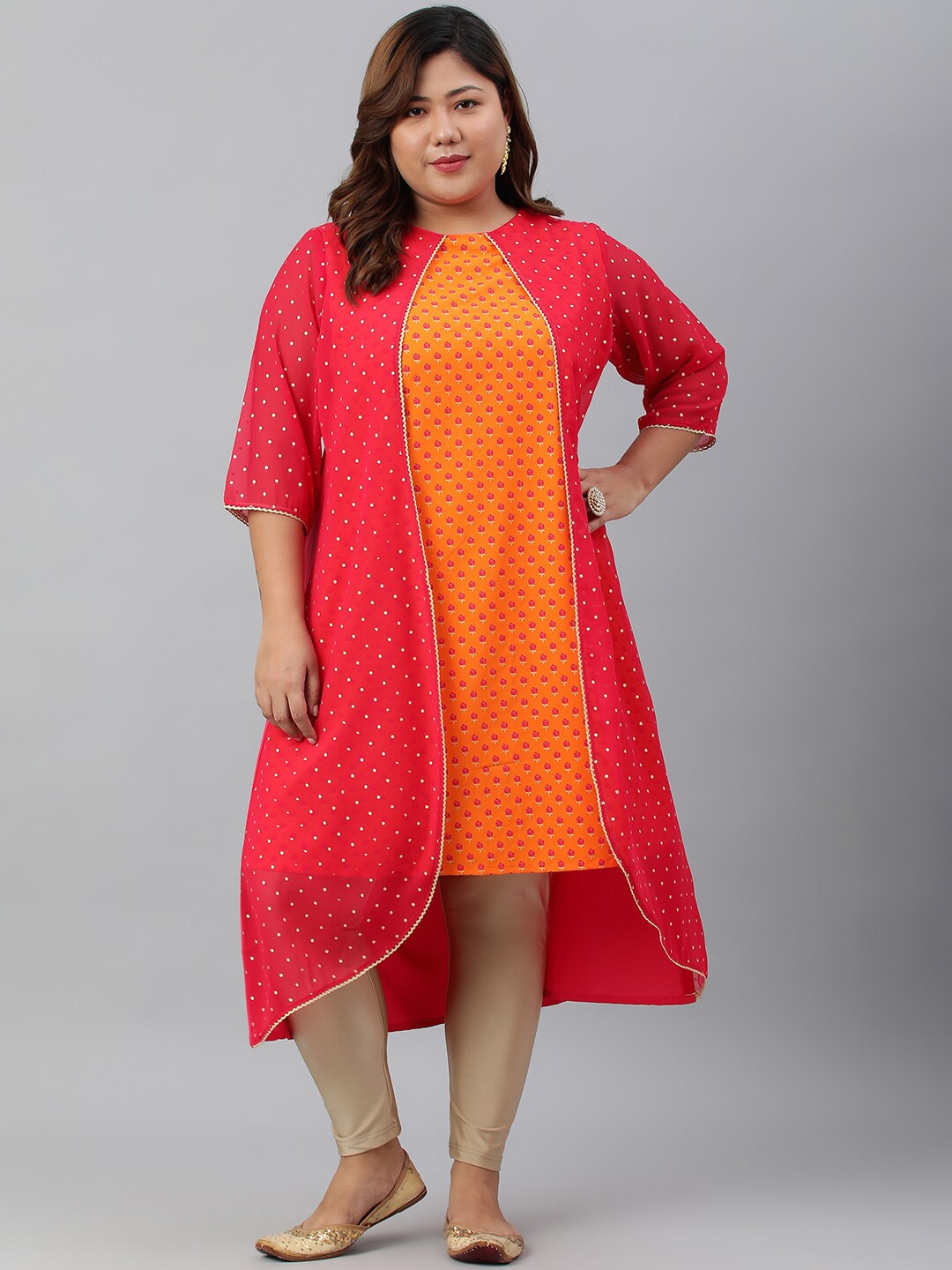 XL LOVE by Janasya Plus Size Poly Crepe Floral Print A-Line With Attached Jacket kurta, Orange
XL LOVE by Janasya Plus Size Poly Crepe Floral Print A-Line With Attached Jacket kurta, Orange