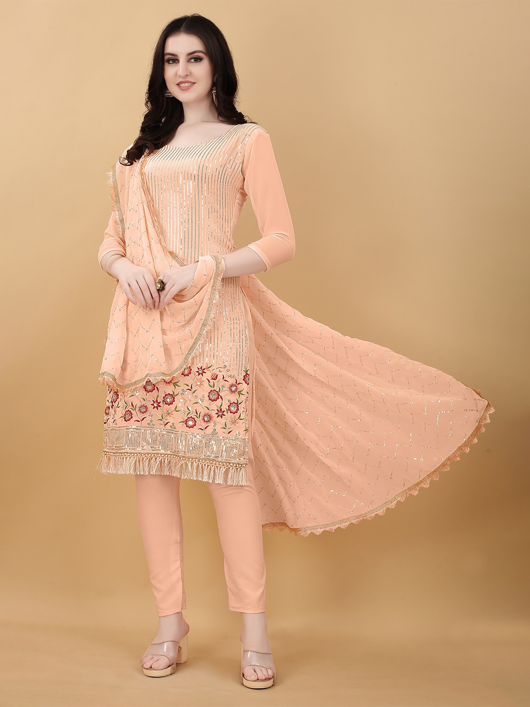 APPLIX STYLE Peach-Coloured & Red Embroidered Silk Georgette Unstitched Dress Material
APPLIX STYLE Peach-Coloured & Red Embroidered Silk Georgette Unstitched Dress Material