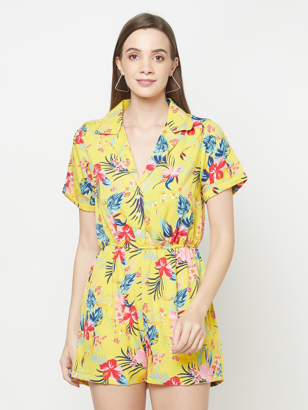 Purple State Women Yellow & Blue Printed Jumpsuit