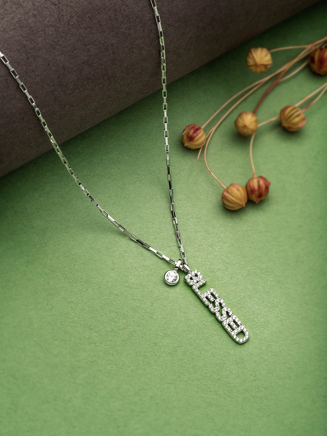 SILBERRY 92.5 Sterling Silver Rhodium-Plated & Blessed Name White CZ-Studded Pendant With Chain
SILBERRY 92.5 Sterling Silver Rhodium-Plated & Blessed Name White CZ-Studded Pendant With Chain