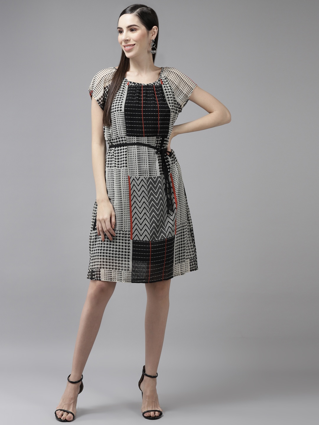 Aarika Grey Georgette A-Line Dress