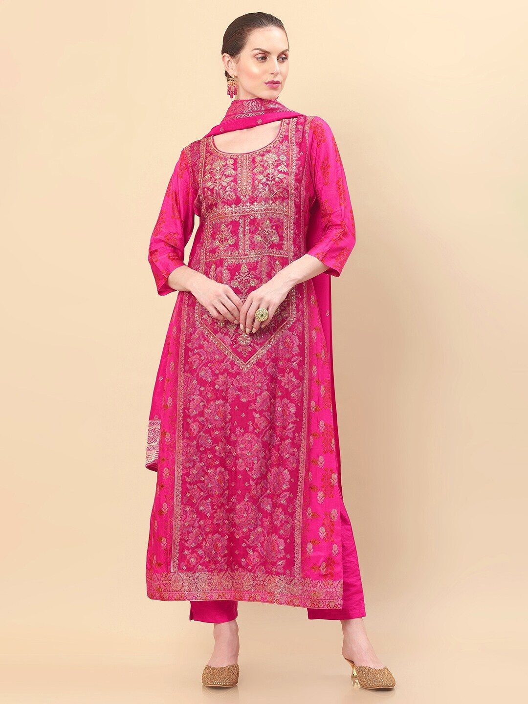 Soch Women Fuchsia Ethnic Motifs Embroidered Beads and Stones Pure Silk Kurta with Pyjamas & With Dupatta
Soch Women Fuchsia Ethnic Motifs Embroidered Beads and Stones Pure Silk Kurta with Pyjamas & With Dupatta