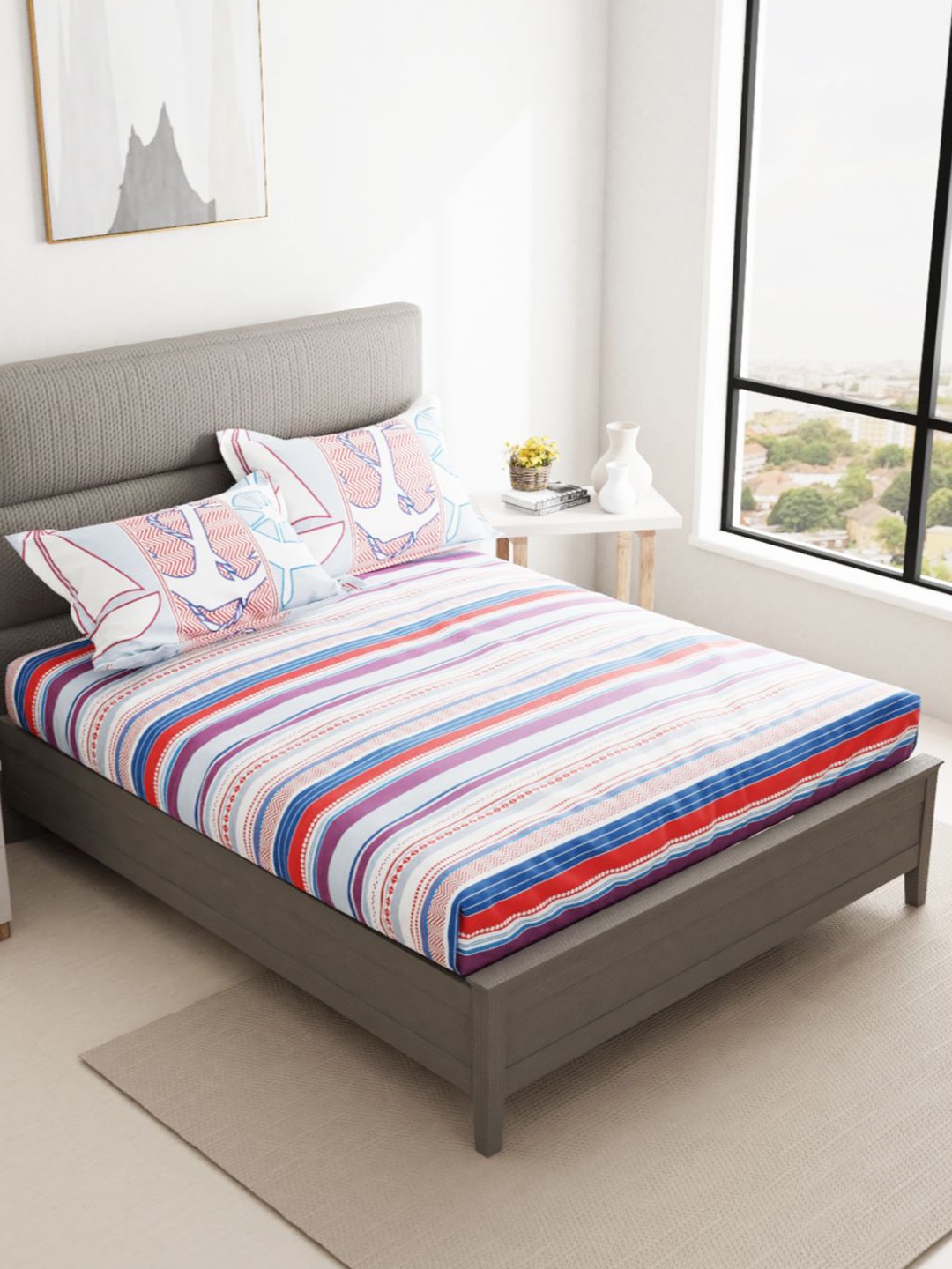 BIANCA Blue & Orange Striped 144 TC Essenza Cotton King Bedsheet with 2 Pillow Covers
BIANCA Blue & Orange Striped 144 TC Essenza Cotton King Bedsheet with 2 Pillow Covers