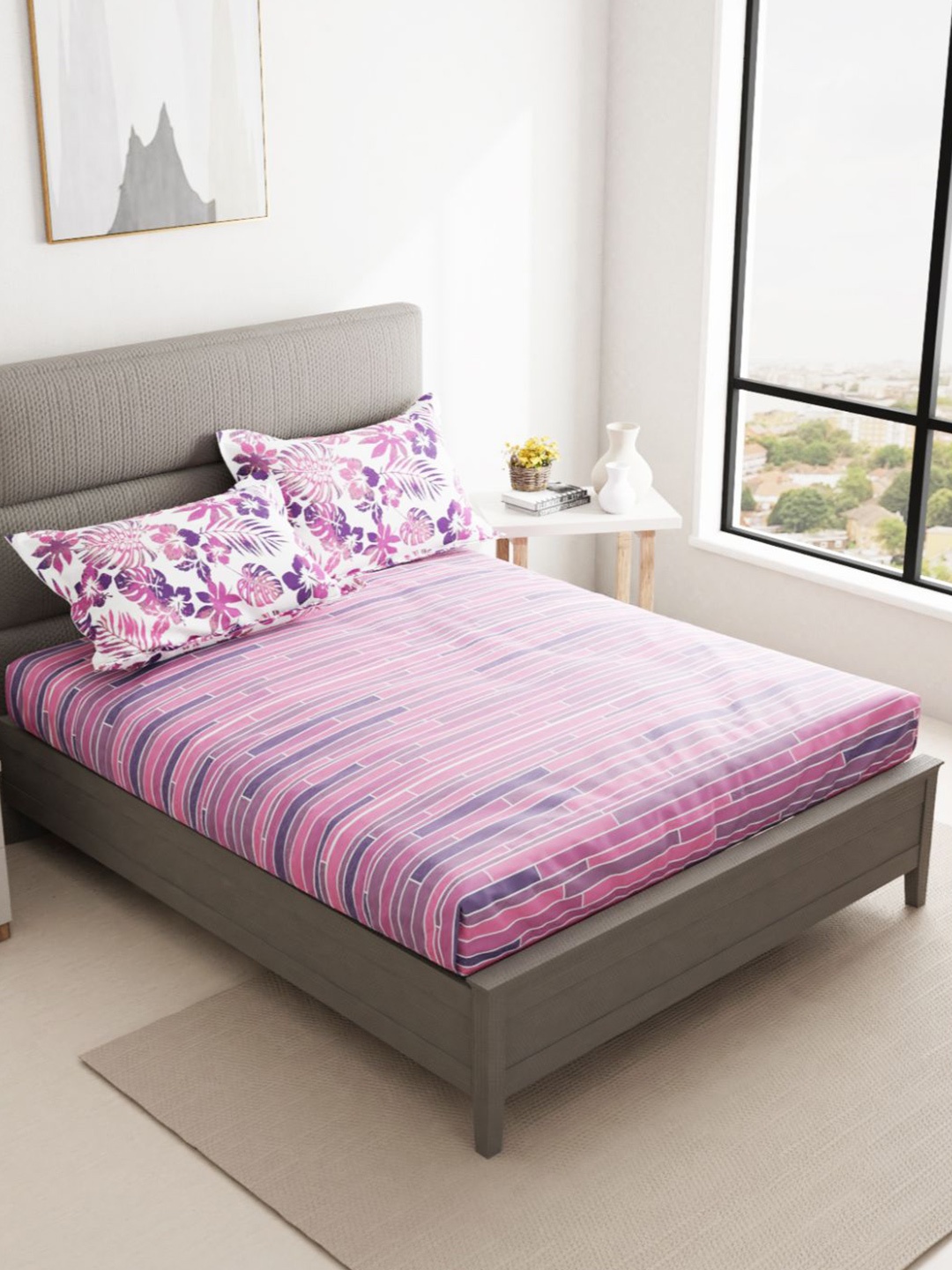 BIANCA Mauve & White Geometric Pure Cotton 144 TC King Bedsheet with 2 Pillow Covers
BIANCA Mauve & White Geometric Pure Cotton 144 TC King Bedsheet with 2 Pillow Covers