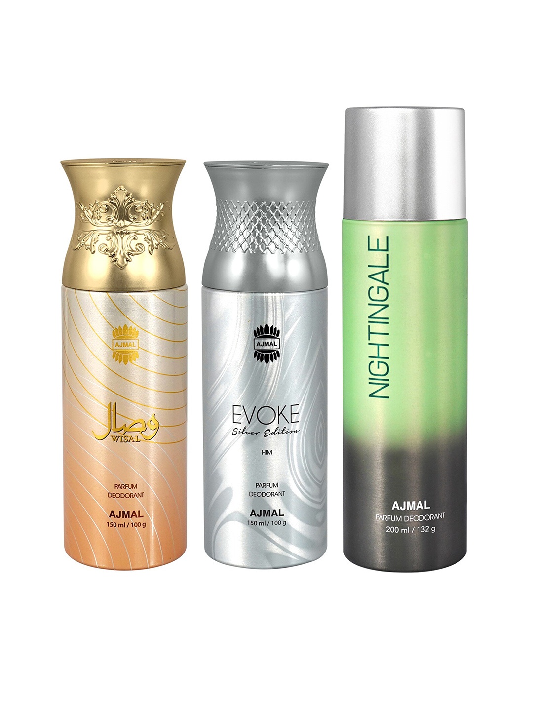 Ajmal Set of Nightingale 200 ml + Wisal 150 ml + Evoke Silver Edition 150 ml Deodorants, Green
Ajmal Set of Nightingale 200 ml + Wisal 150 ml + Evoke Silver Edition 150 ml Deodorants, Green