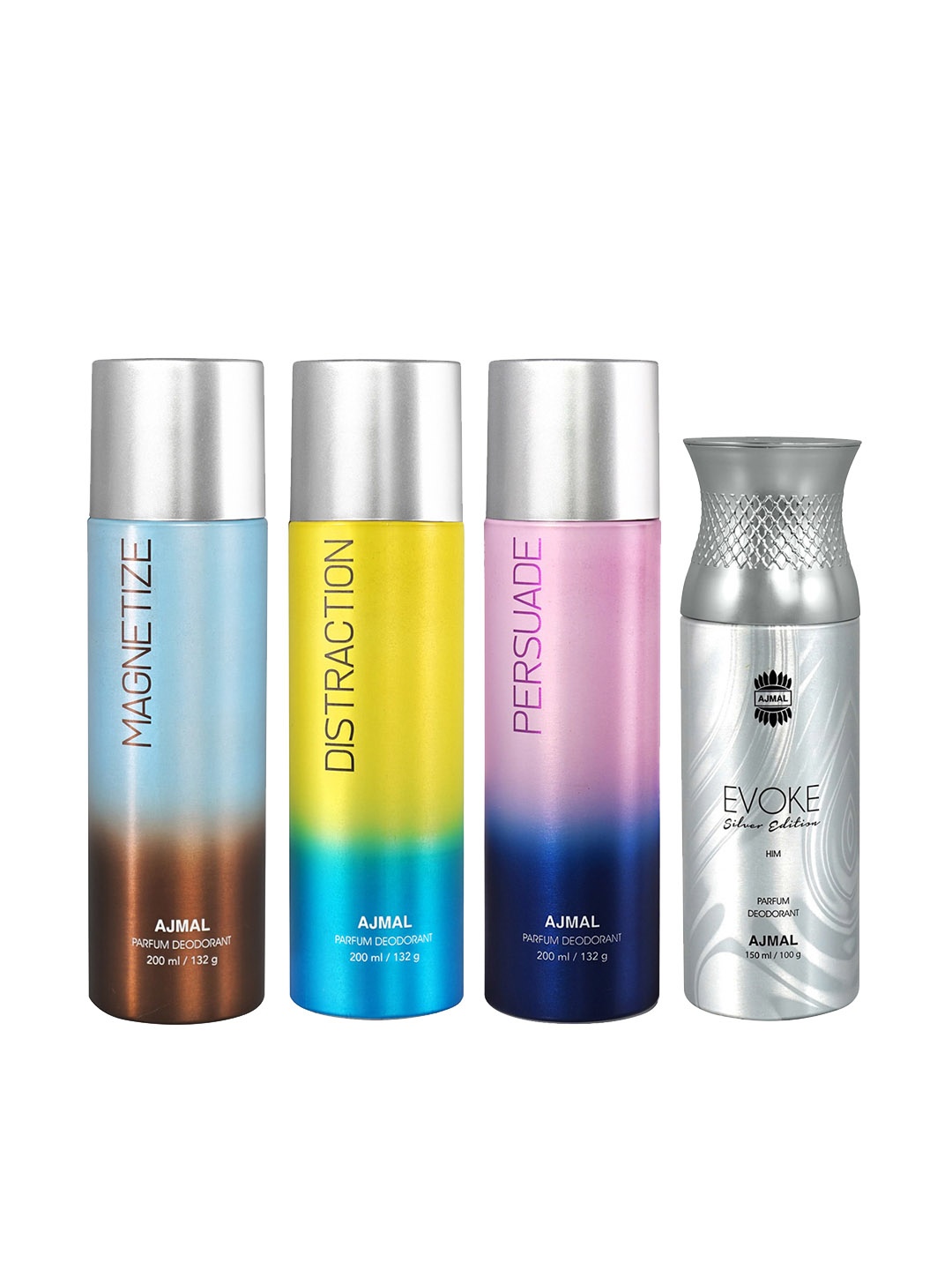 Ajmal Set of 4 Deodorant- Magnetize + Distraction + Persuade + Men Evoke Silver - 750 ml, Yellow
Ajmal Set of 4 Deodorant- Magnetize + Distraction + Persuade + Men Evoke Silver - 750 ml, Yellow