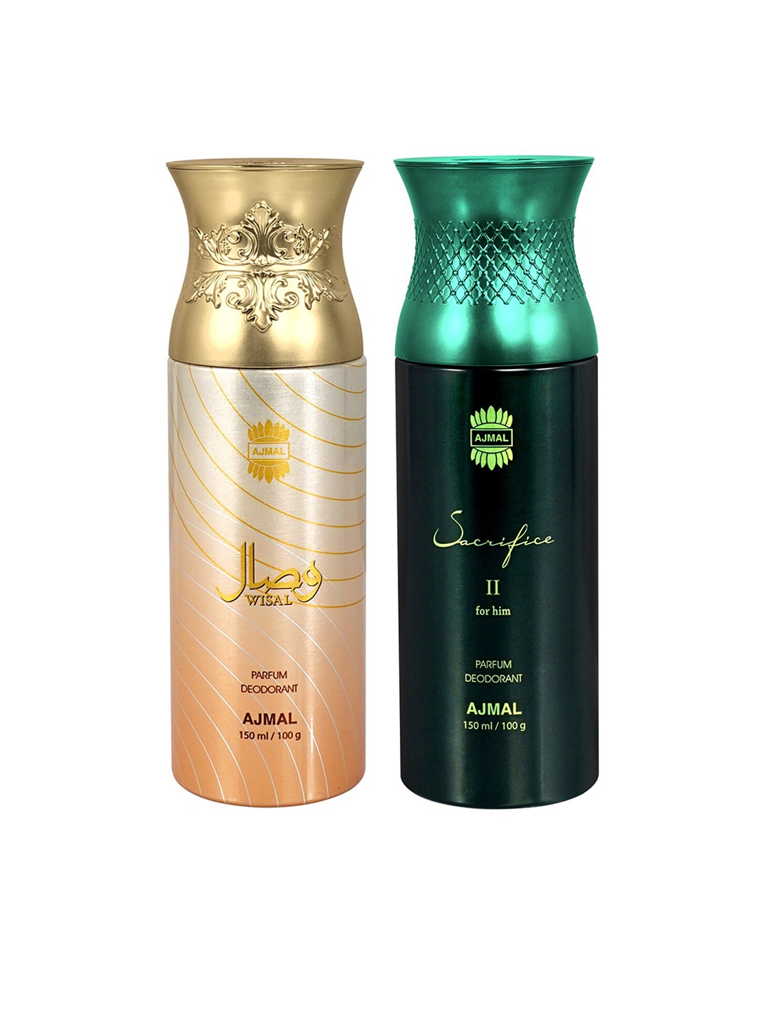 Ajmal Men Set of Sacrifice ll & Wisal Long Lasting Deodorant Spray - 150 ml Each, Black