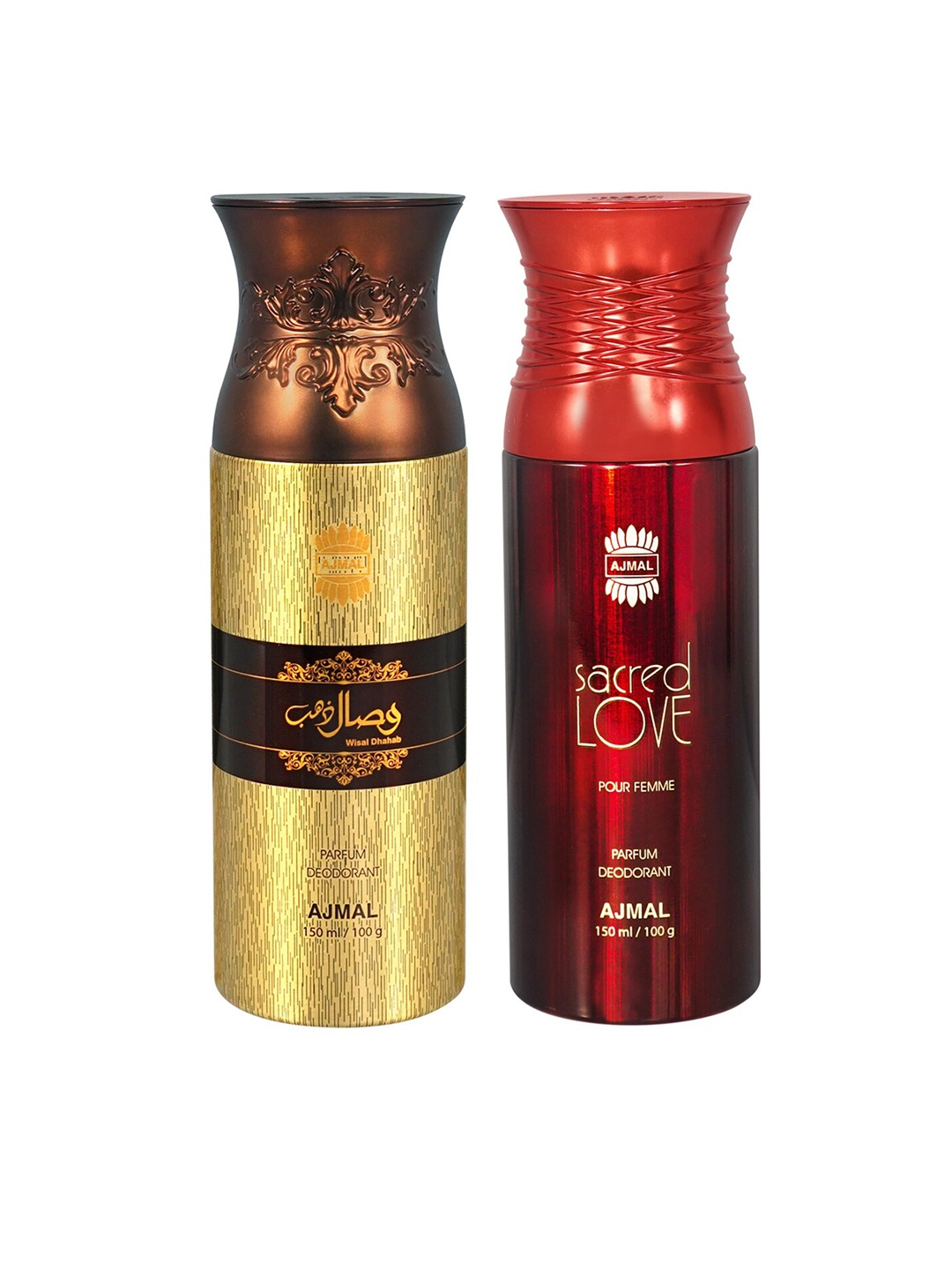 Ajmal Set of Sacred Love & Wisal Dhahab Long Lasting Deodorant Spray - 150 ml each, Red
Ajmal Set of Sacred Love & Wisal Dhahab Long Lasting Deodorant Spray - 150 ml each, Red