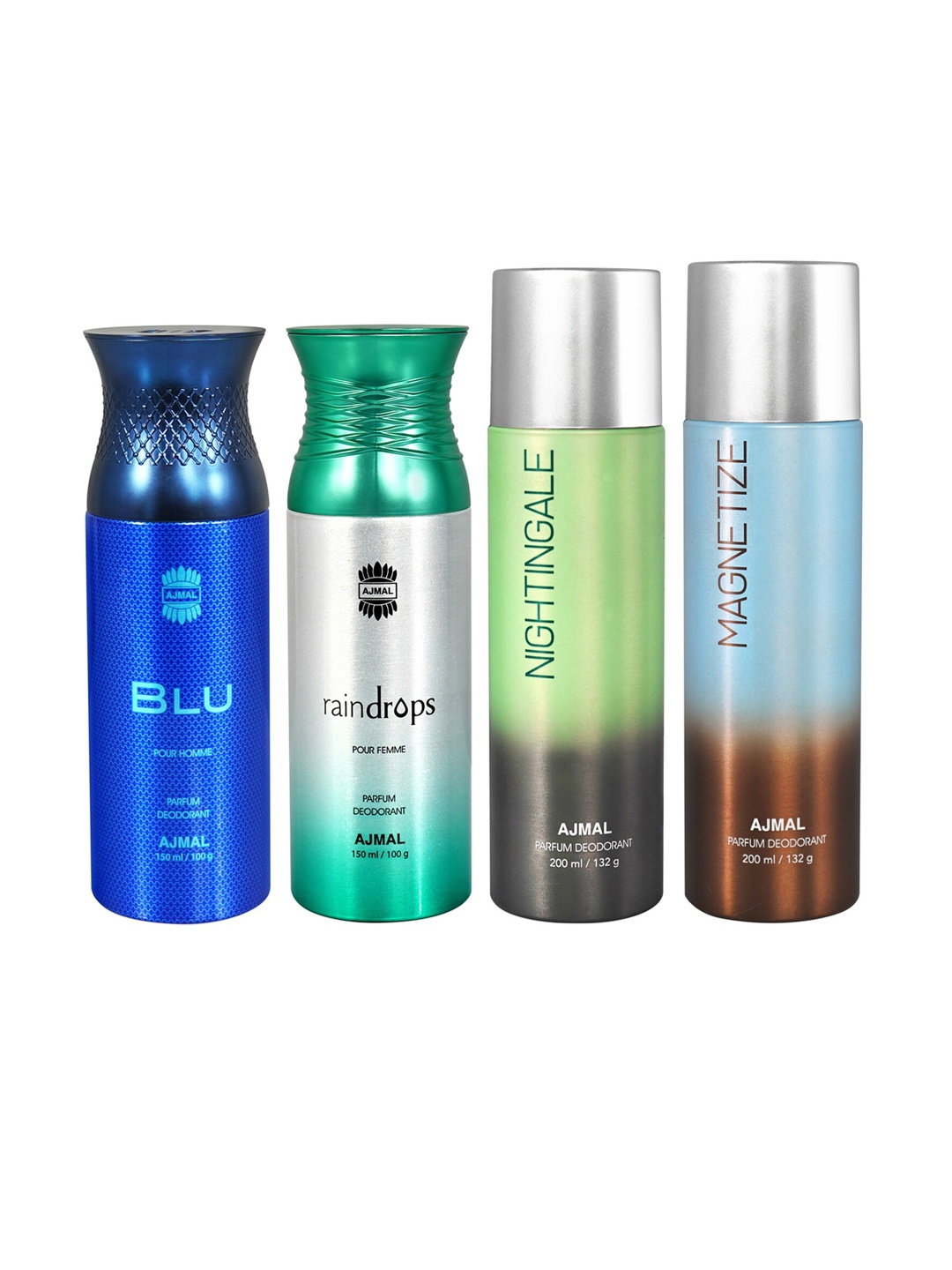 Ajmal Set of Nightingale + Magnetize + Raindrops + Blu Long Lasting Deodorant Spray, Blue
Ajmal Set of Nightingale + Magnetize + Raindrops + Blu Long Lasting Deodorant Spray, Blue