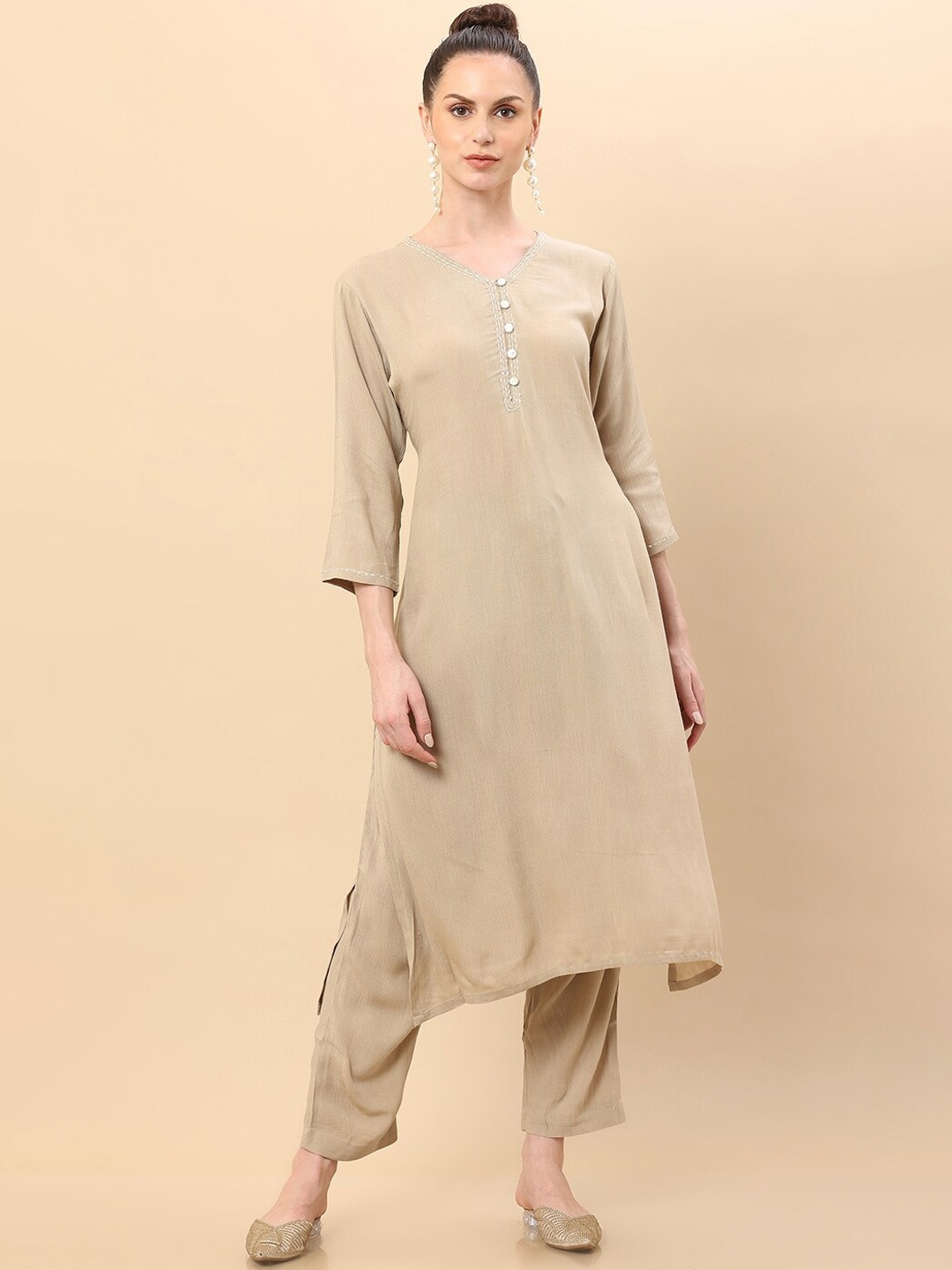 Soch Women Beige Kurta with Trousers