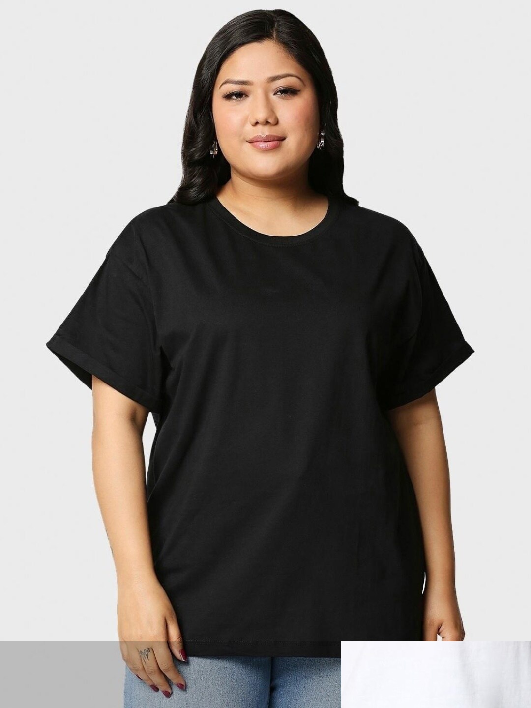 Bewakoof Plus Women Plus Size Pack of 2 Black & White Pure Cotton T-shirt