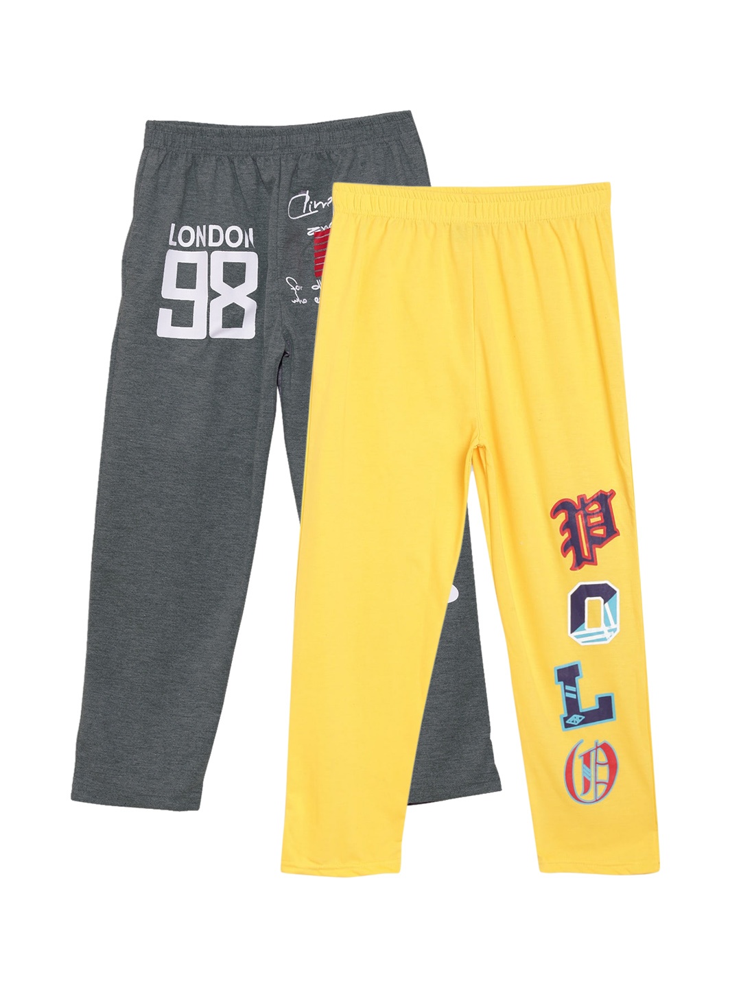 Fashionable Boys Pack Of 2 Yellow and Charcoal Typography Printed Pure Cotton Track Pants
Fashionable Boys Pack Of 2 Yellow and Charcoal Typography Printed Pure Cotton Track Pants
