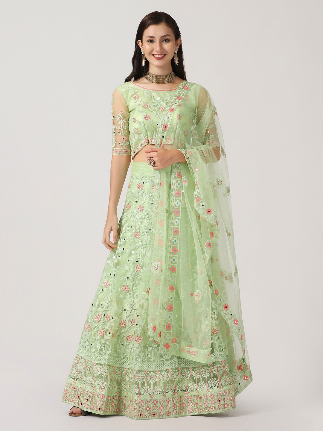 Warthy Ent Green & Gold-Toned Thread Work Semi-Stitched Lehenga & Unstitched Blouse With Dupatta
Warthy Ent Green & Gold-Toned Thread Work Semi-Stitched Lehenga & Unstitched Blouse With Dupatta