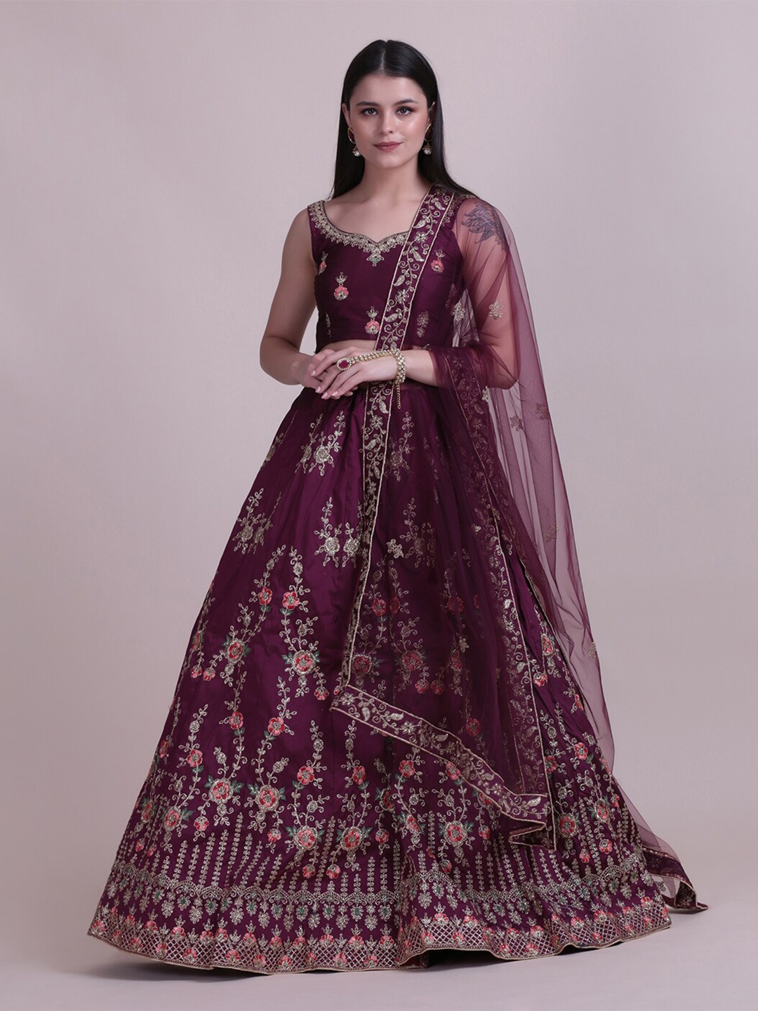 Warthy Ent Purple & Red Embroidered Semi-Stitched Lehenga & Unstitched Blouse With Dupatta
Warthy Ent Purple & Red Embroidered Semi-Stitched Lehenga & Unstitched Blouse With Dupatta