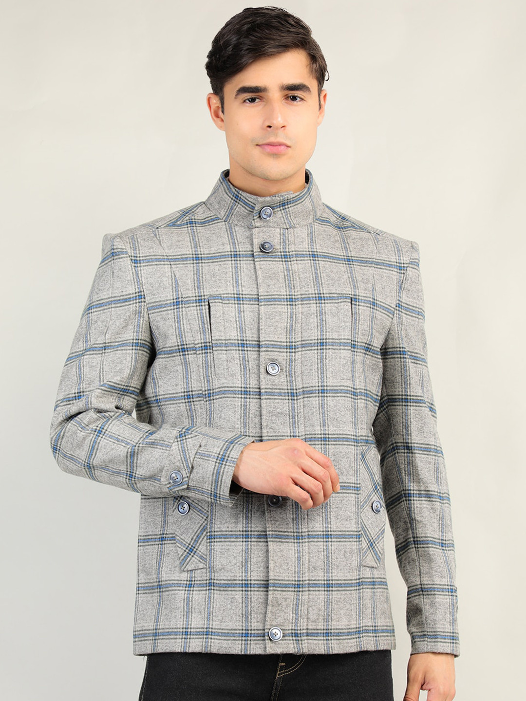 CHKOKKO Men Grey Checked Winter Coats 
CHKOKKO Men Grey Checked Winter Coats