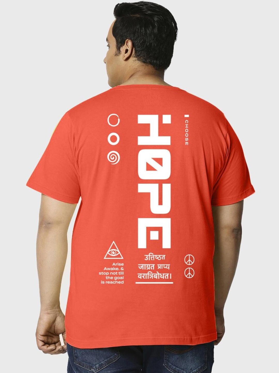 Bewakoof Plus Men Plus Size Red & White Hope Street Typography T-shirt