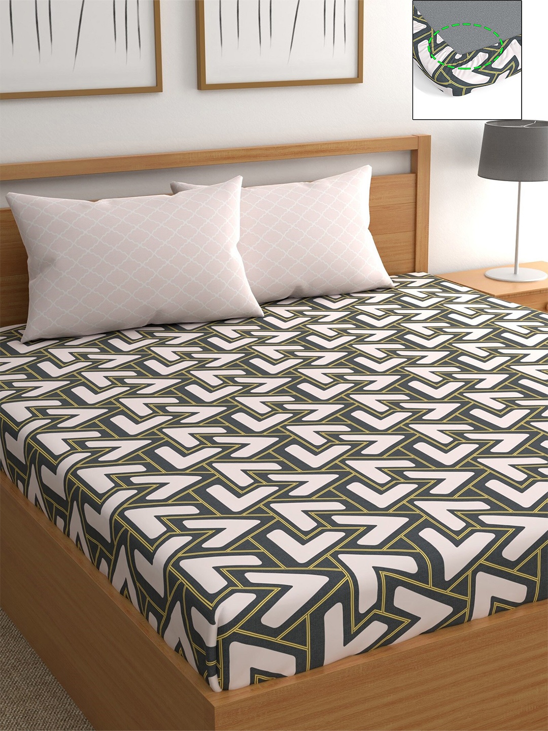 CHHAVI INDIA Grey & White Geometric Printed 210 TC Queen Bedsheet with 2 Pillow Covers
CHHAVI INDIA Grey & White Geometric Printed 210 TC Queen Bedsheet with 2 Pillow Covers