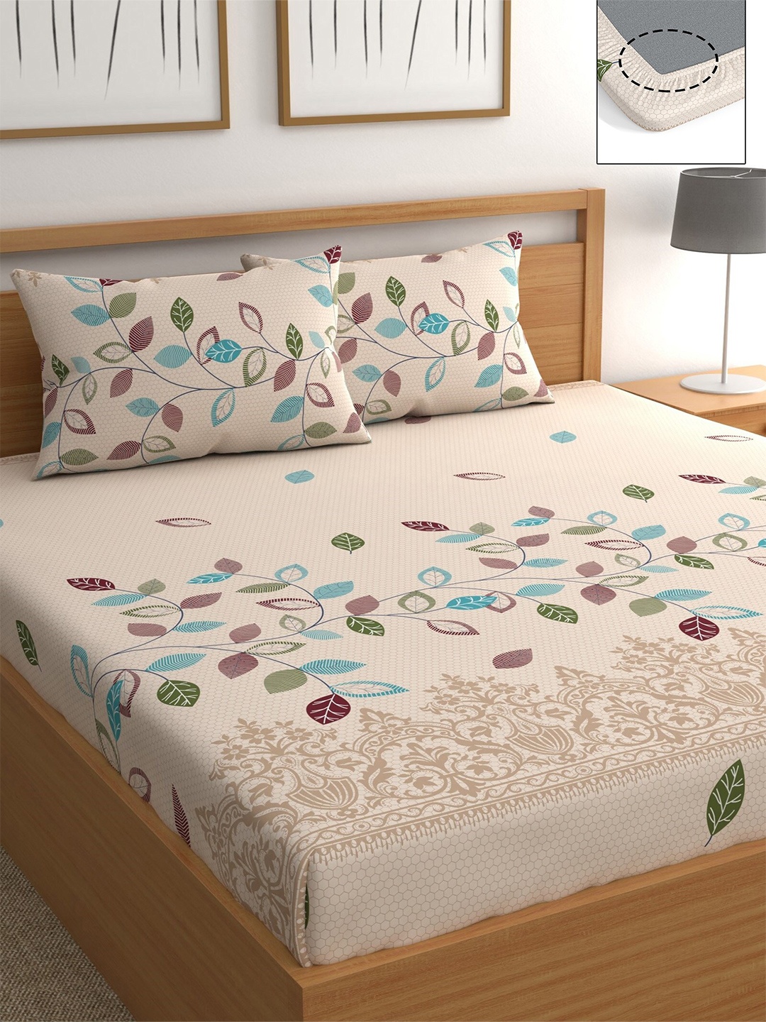 CHHAVI INDIA Beige & Green Ethnic Motifs 210 TC Fitted Queen Bedsheet with 2 Pillow Covers
CHHAVI INDIA Beige & Green Ethnic Motifs 210 TC Fitted Queen Bedsheet with 2 Pillow Covers