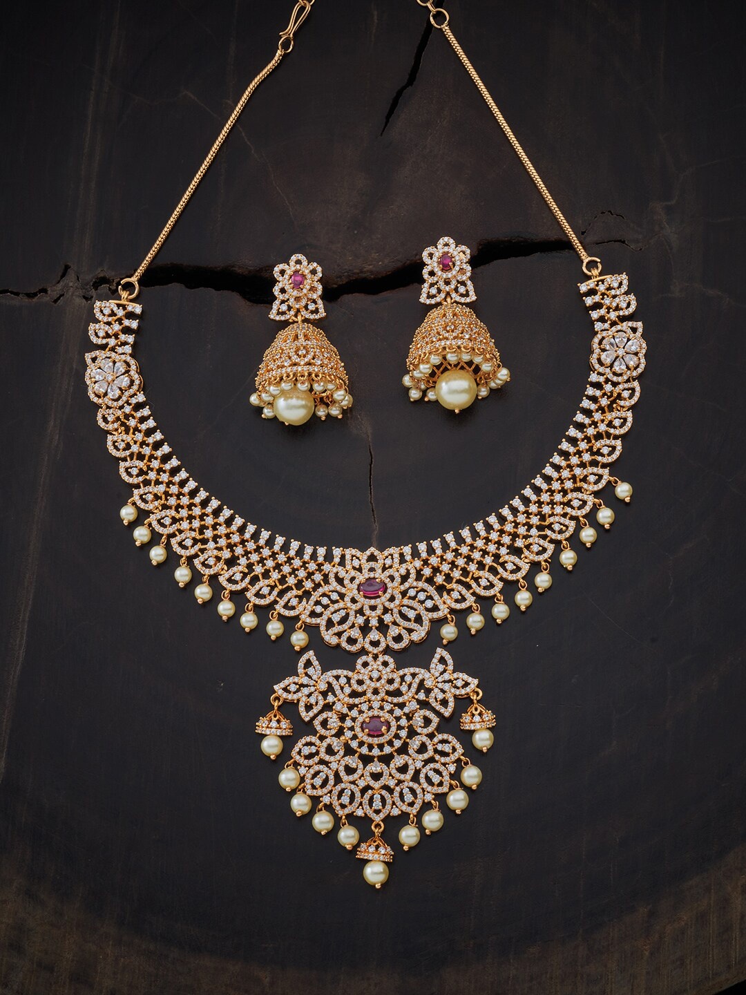 Kushal's Fashion Jewellery Gold-Plated White & Red CZ Stones & Beads Studded Jewellery Set, Green
Kushal's Fashion Jewellery Gold-Plated White & Red CZ Stones & Beads Studded Jewellery Set, Green