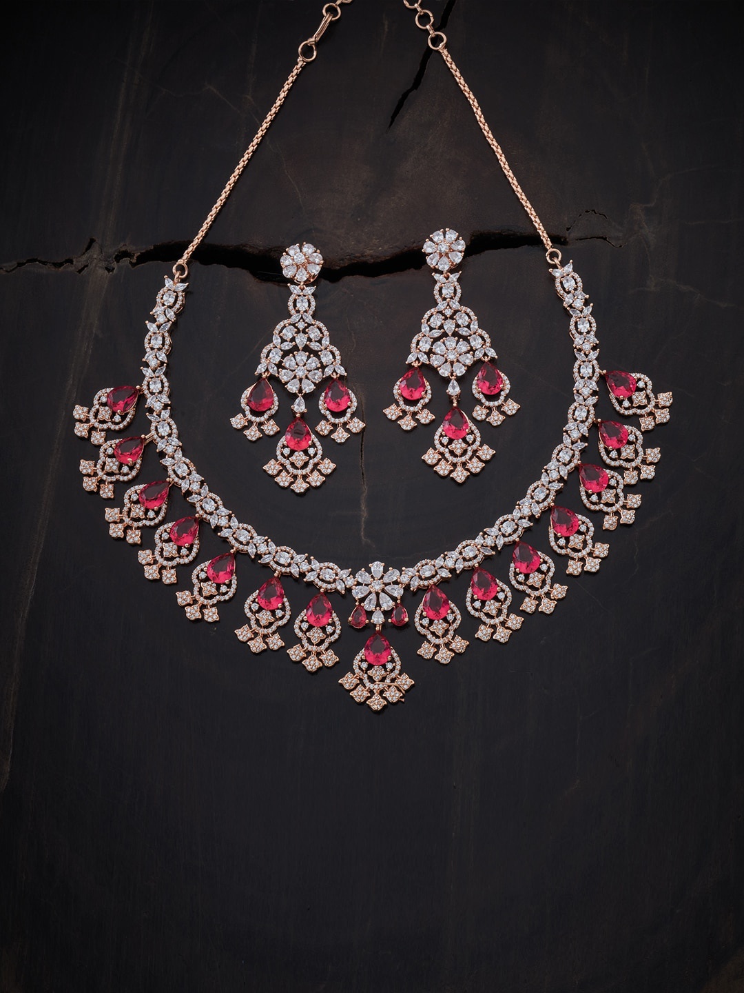 Kushal's Fashion Jewellery Rose-Gold Plated Cubic Zirconia Stone Studded Jewellery Set, Red
Kushal's Fashion Jewellery Rose-Gold Plated Cubic Zirconia Stone Studded Jewellery Set, Red