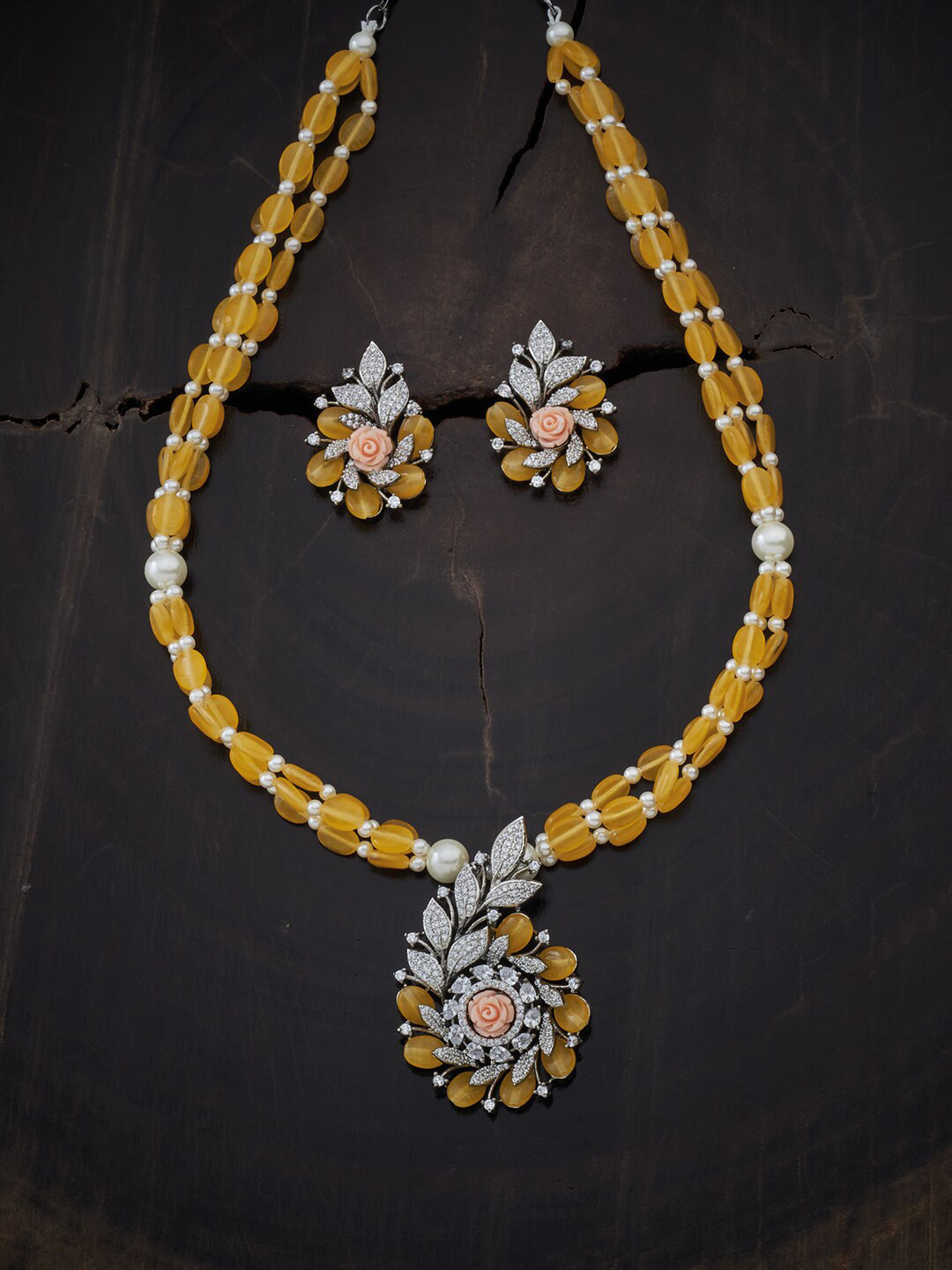 Kushal's Fashion Jewellery Rhodium-Plated Silver-Toned & Yellow CZ Stone-Studded & Beaded Jewellery Set
Kushal's Fashion Jewellery Rhodium-Plated Silver-Toned & Yellow CZ Stone-Studded & Beaded Jewellery Set