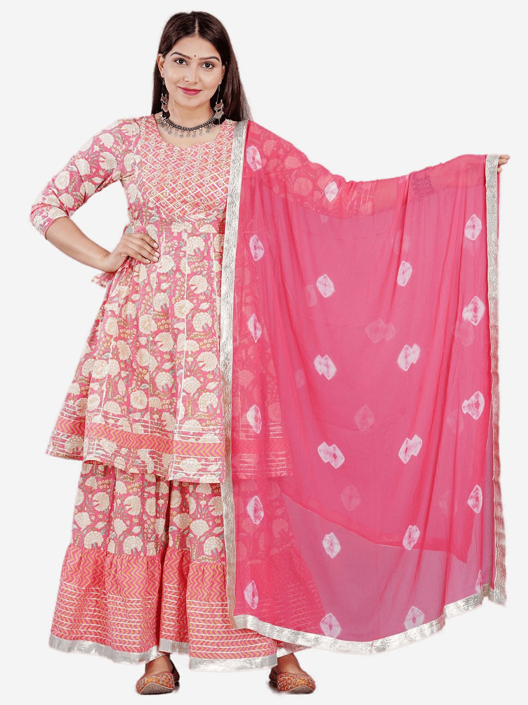 HIGHLIGHT FASHION EXPORT Women Pink Printed Pure Cotton Kurta with Sharara & Dupatta
HIGHLIGHT FASHION EXPORT Women Pink Printed Pure Cotton Kurta with Sharara & Dupatta