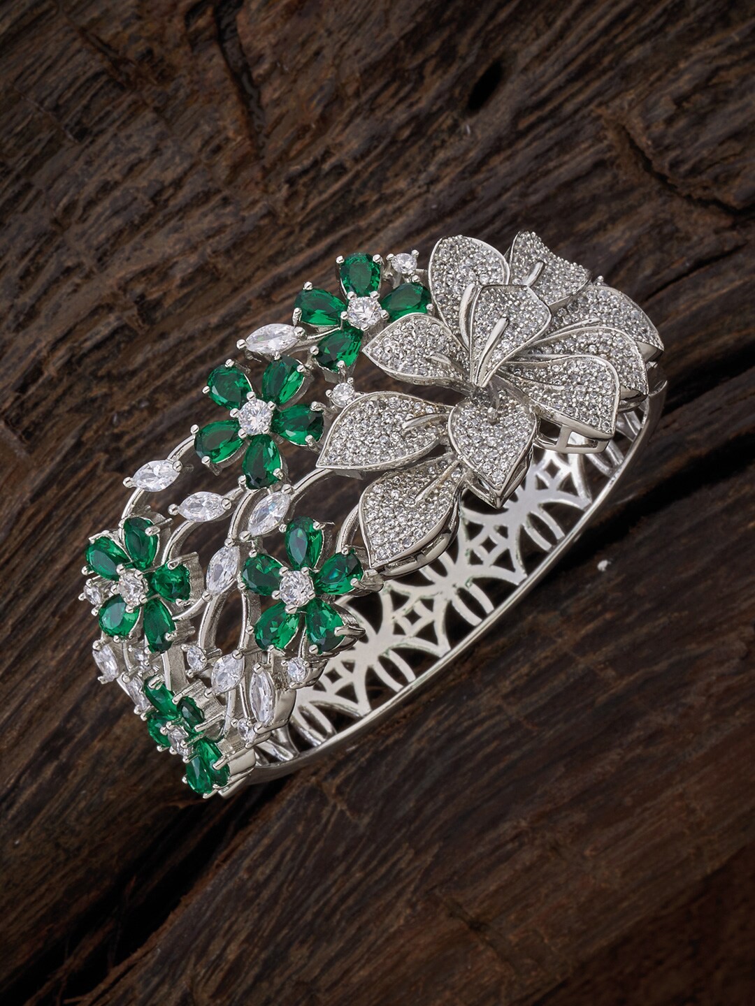 Kushal's Fashion Jewellery Women Silver-Toned & White Cubic Zirconia Rhodium-Plated Kada Bracelet
Kushal's Fashion Jewellery Women Silver-Toned & White Cubic Zirconia Rhodium-Plated Kada Bracelet