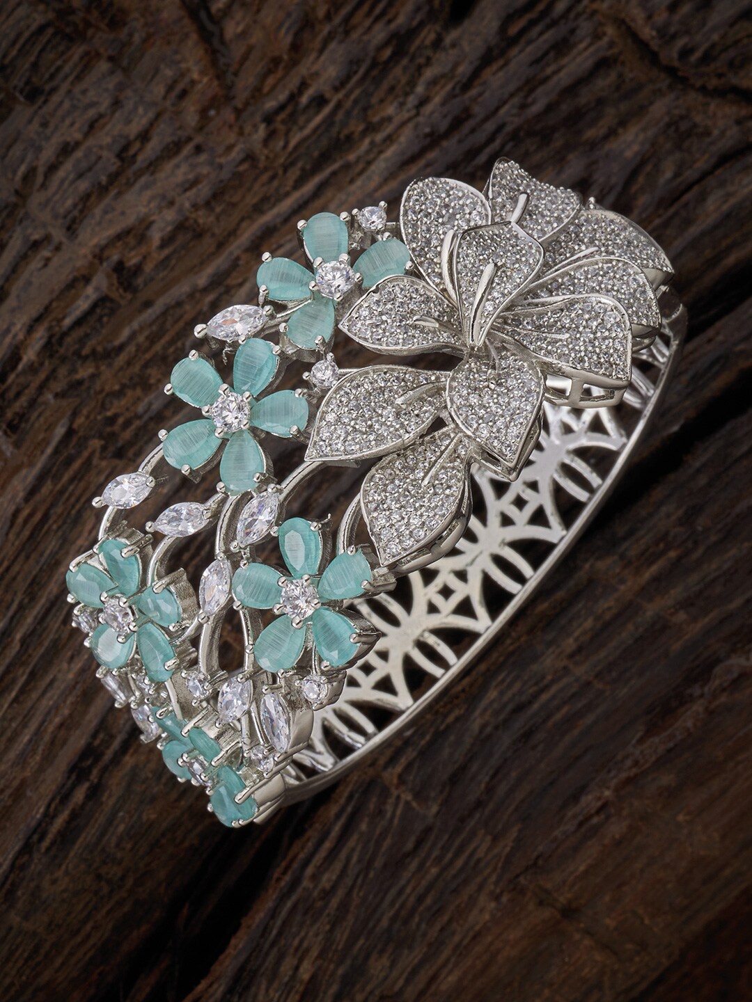 Kushal's Fashion Jewellery Women Rhodium Plated & Sea Green Cubic Zirconia Kada Bracelet, Silver
Kushal's Fashion Jewellery Women Rhodium Plated & Sea Green Cubic Zirconia Kada Bracelet, Silver
