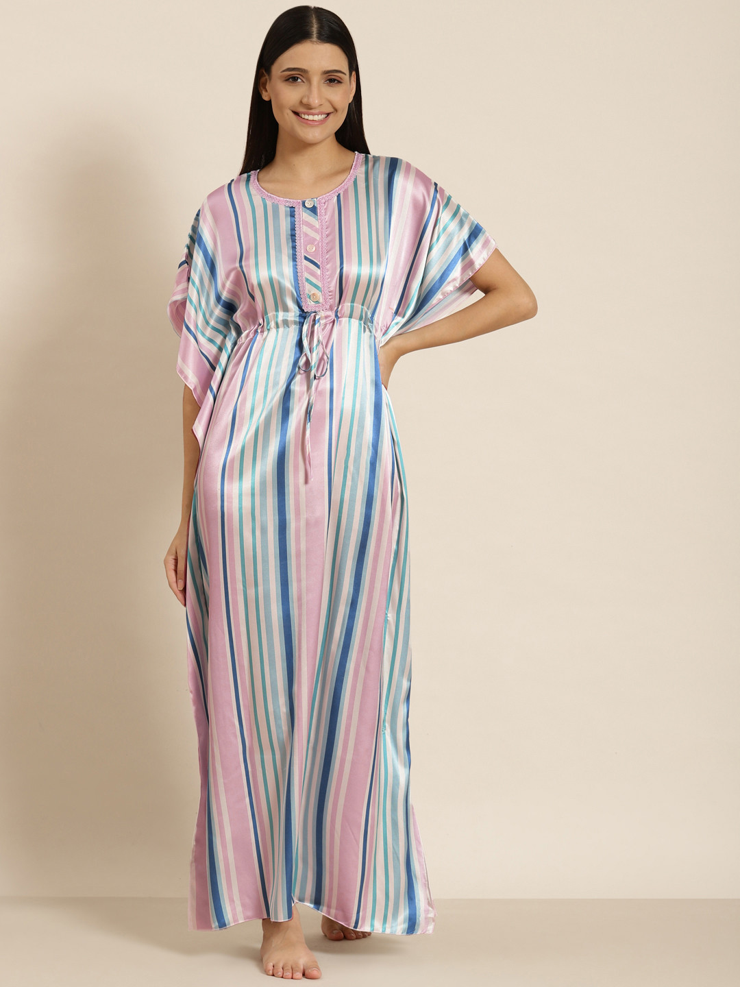 Sweet Dreams Blue & Pink Striped Maxi Kaftan Nightdress
Sweet Dreams Blue & Pink Striped Maxi Kaftan Nightdress