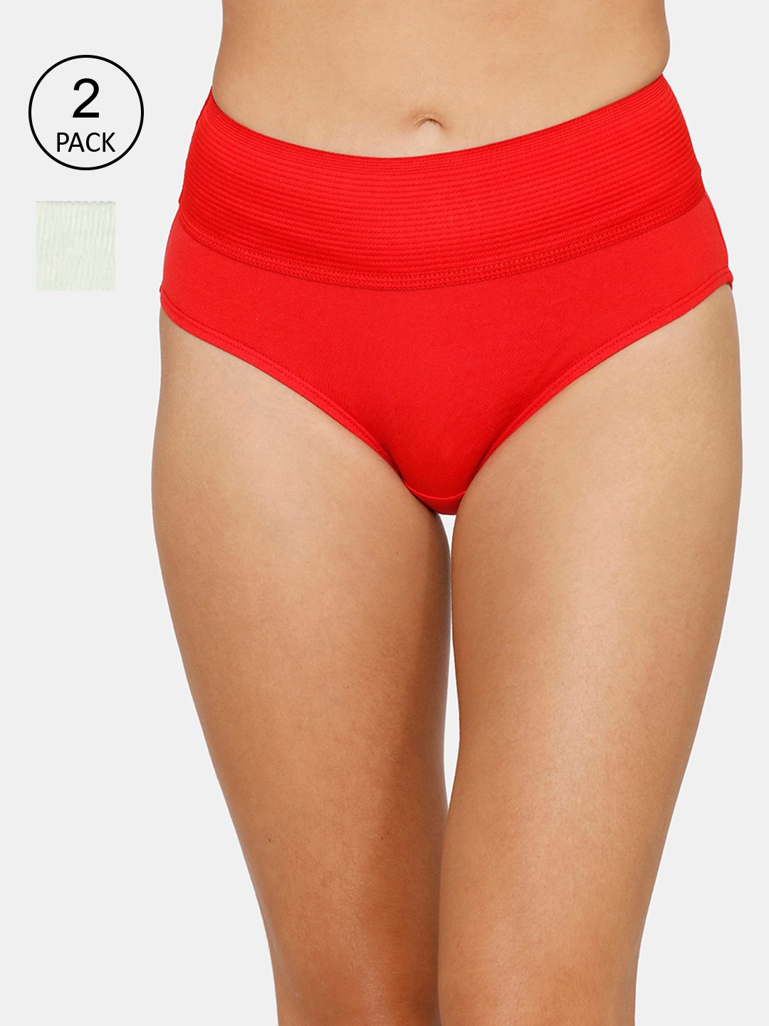 Zivame Women Pack of 2 Red & Sea Green Hipster Briefs