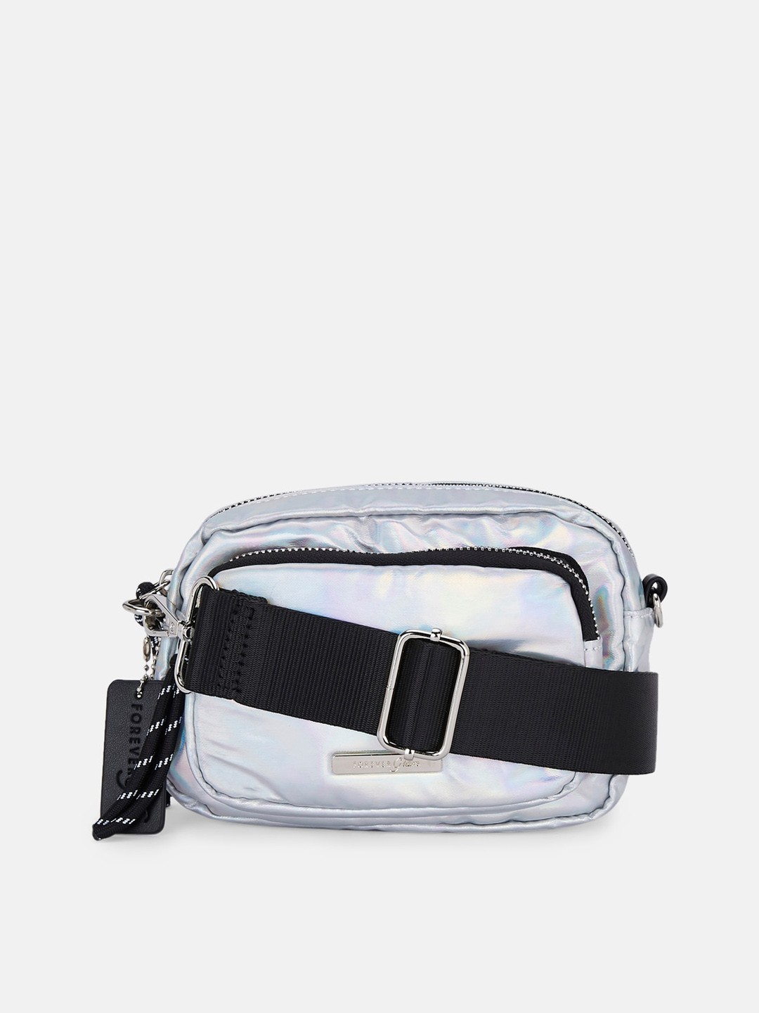 Forever Glam by Pantaloons Silver-Toned Oversized Half Moon Sling Bag with Tasselled
Forever Glam by Pantaloons Silver-Toned Oversized Half Moon Sling Bag with Tasselled