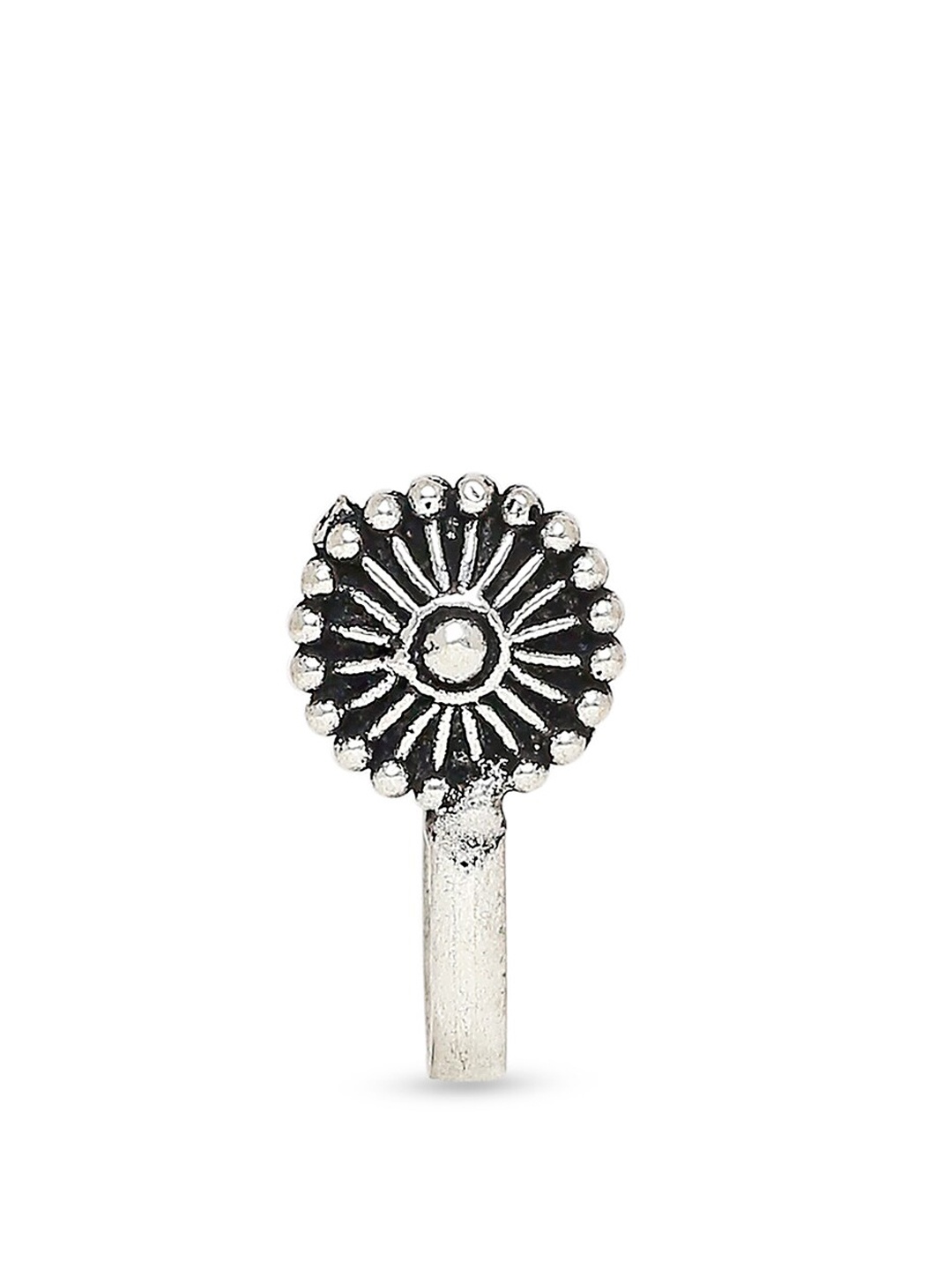 OOMPH Silver-Toned Floral Oxidised Nosepin