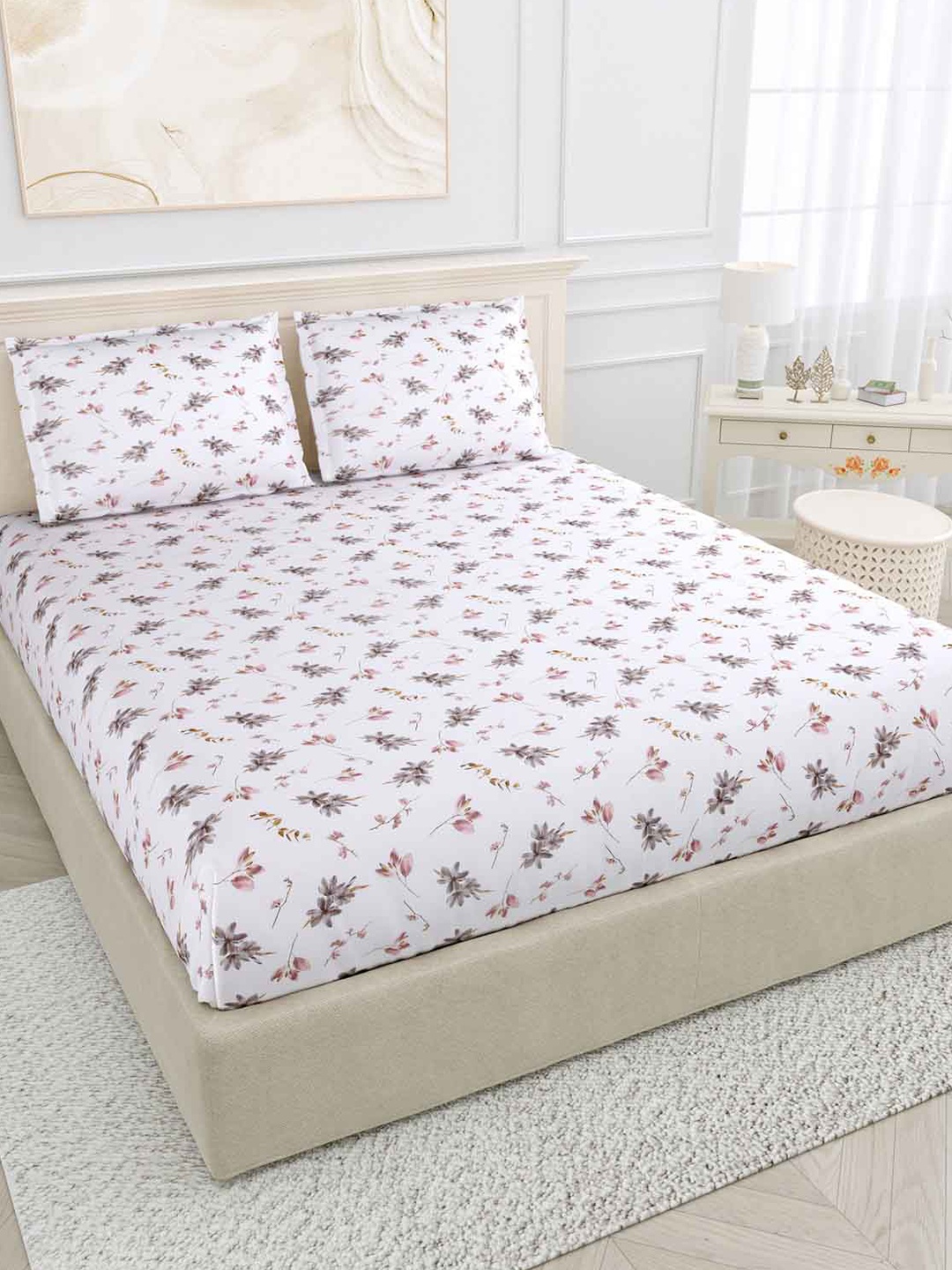 haus & kinder White & Brown Floral 186 TC 100% Cotton King Bedsheet with 2 Pillow Covers
haus & kinder White & Brown Floral 186 TC 100% Cotton King Bedsheet with 2 Pillow Covers