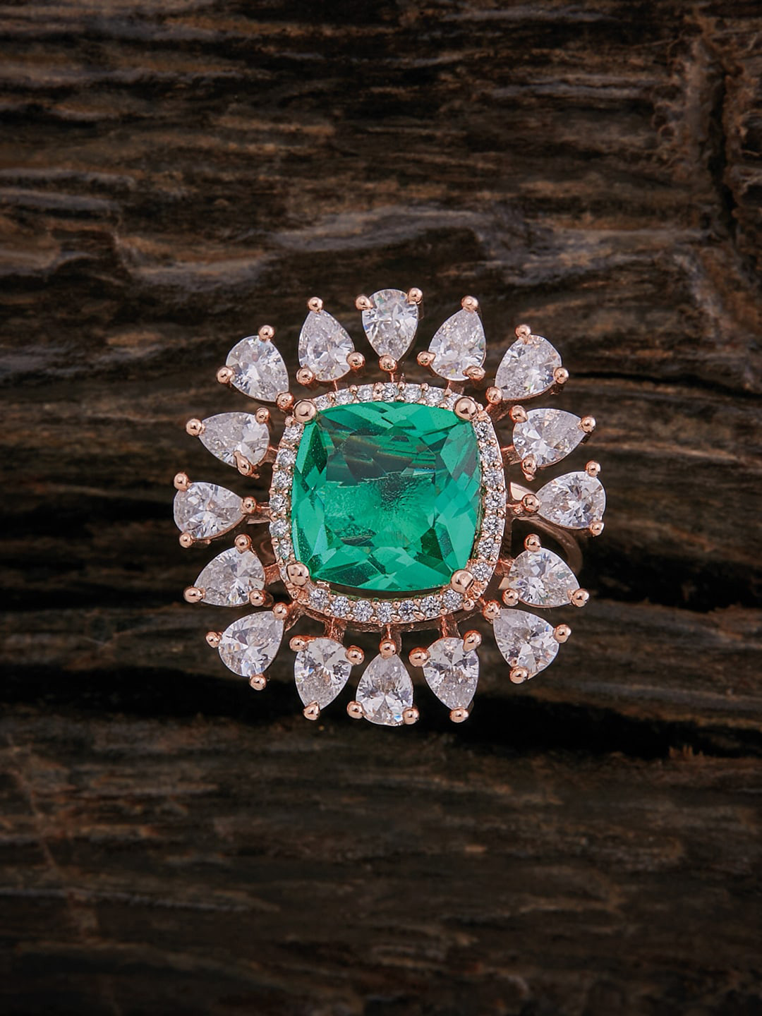 Kushal's Fashion Jewellery Women Rose Gold -Plated Green & White CZ Stones Studded Ring
Kushal's Fashion Jewellery Women Rose Gold -Plated Green & White CZ Stones Studded Ring