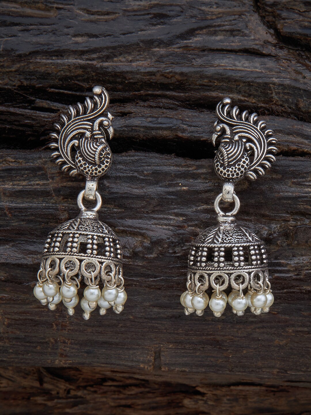 Kushal's Fashion Jewellery Rhodium-Plated & White Peacock Shaped Jhumkas Earrings, Silver
Kushal's Fashion Jewellery Rhodium-Plated & White Peacock Shaped Jhumkas Earrings, Silver