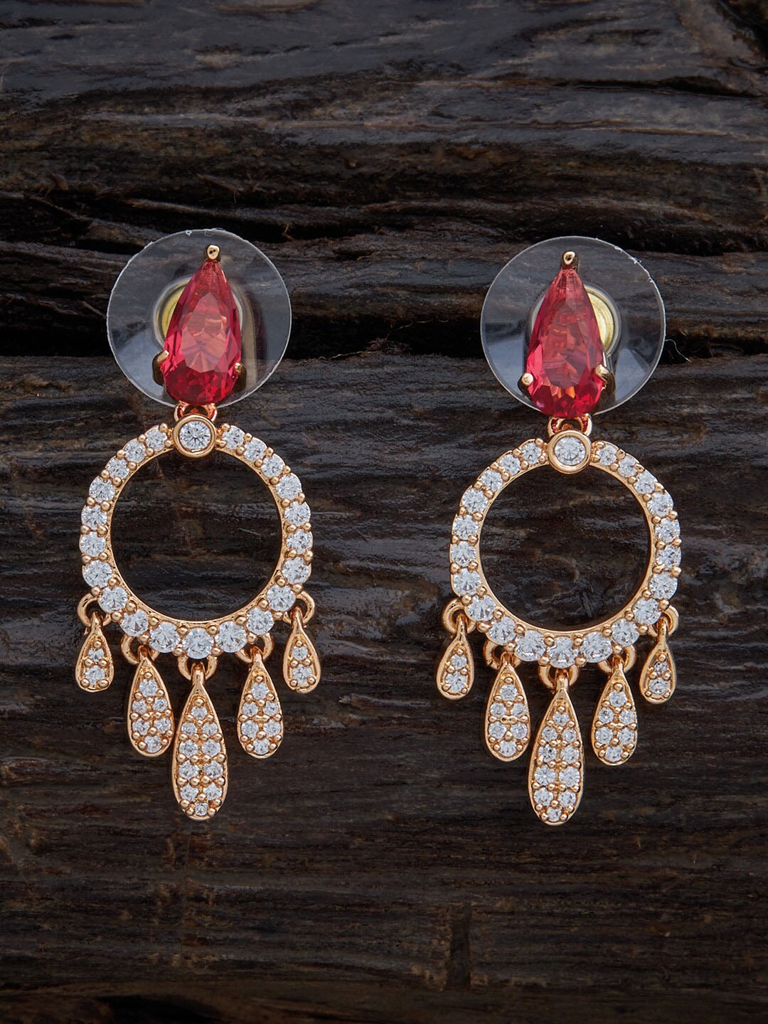 Kushal's Fashion Jewellery Gold-Toned & Red Ruby CZ Studded Gold-Plated Drop Earrings
Kushal's Fashion Jewellery Gold-Toned & Red Ruby CZ Studded Gold-Plated Drop Earrings