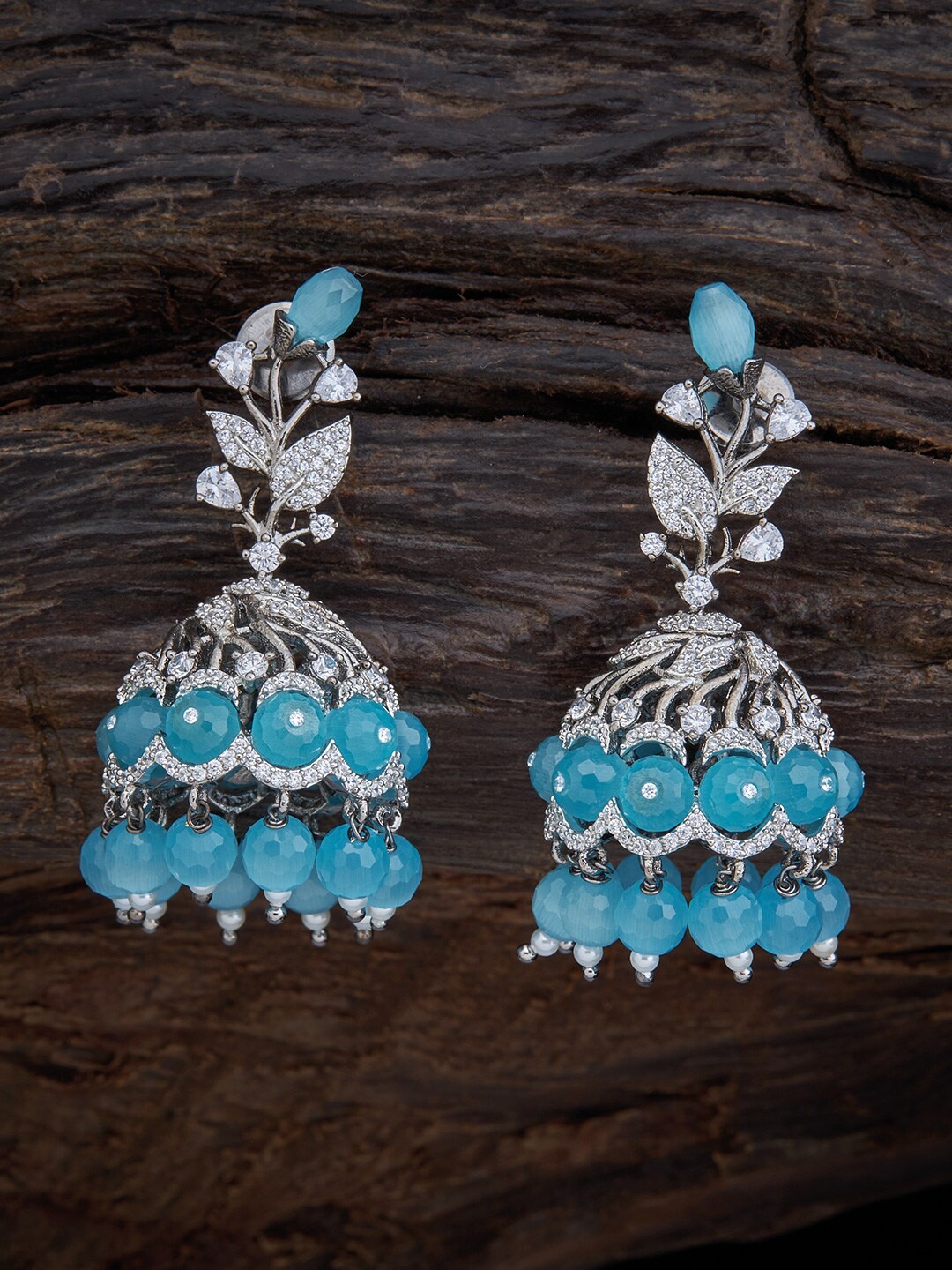 Kushal's Fashion Jewellery Sea Green Floral Jhumkas Earrings, Turquoise blue