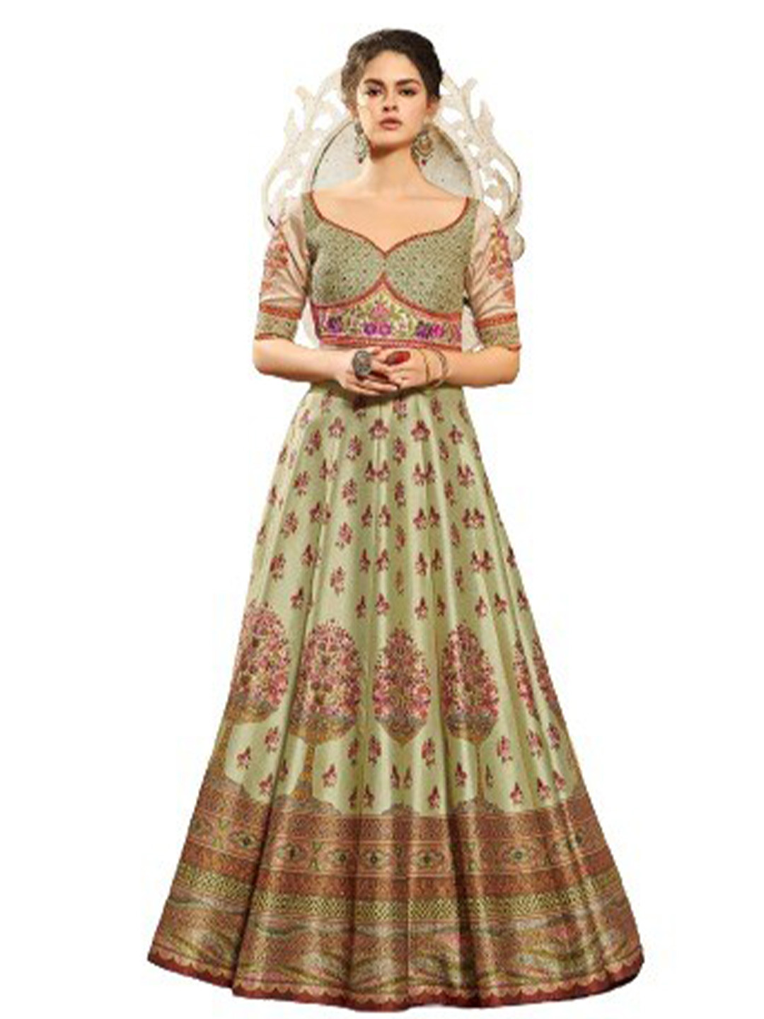 SAPTRANGI Green & Red Embroidered Semi-Stitched Lehenga & Unstitched Blouse & Dupatta Set
SAPTRANGI Green & Red Embroidered Semi-Stitched Lehenga & Unstitched Blouse & Dupatta Set