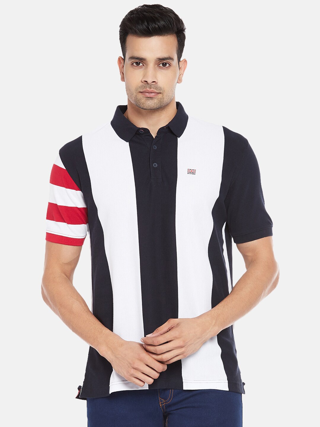 BYFORD by Pantaloons Men Navy Blue & White Colourblocked Polo Collar Slim Fit T-shirt
BYFORD by Pantaloons Men Navy Blue & White Colourblocked Polo Collar Slim Fit T-shirt